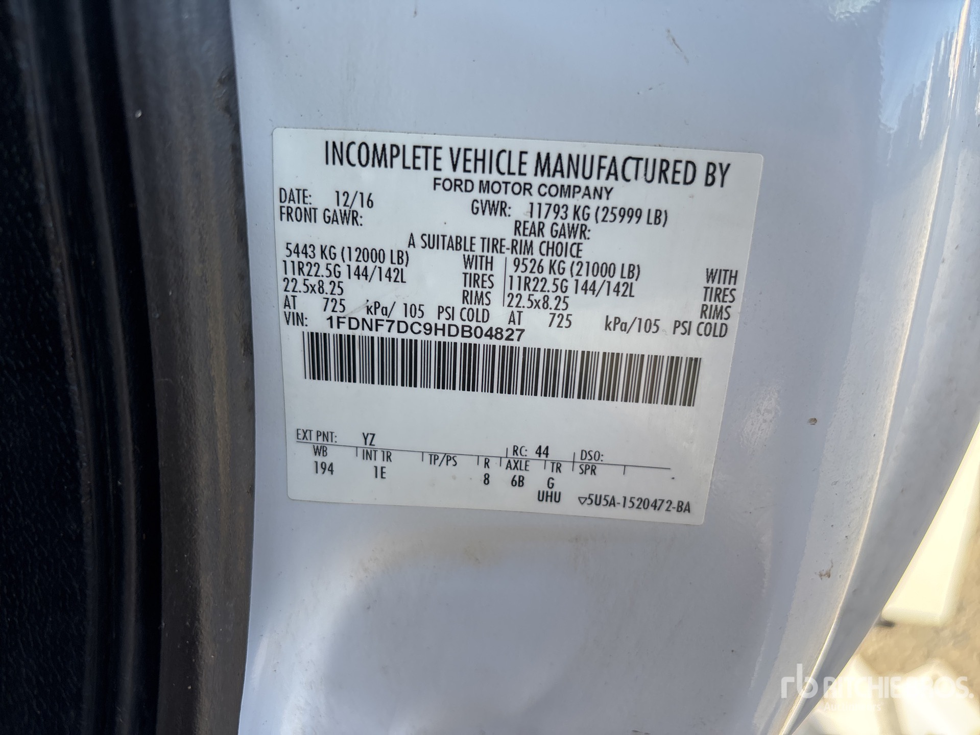 General Appearance with Serial Number / VIN