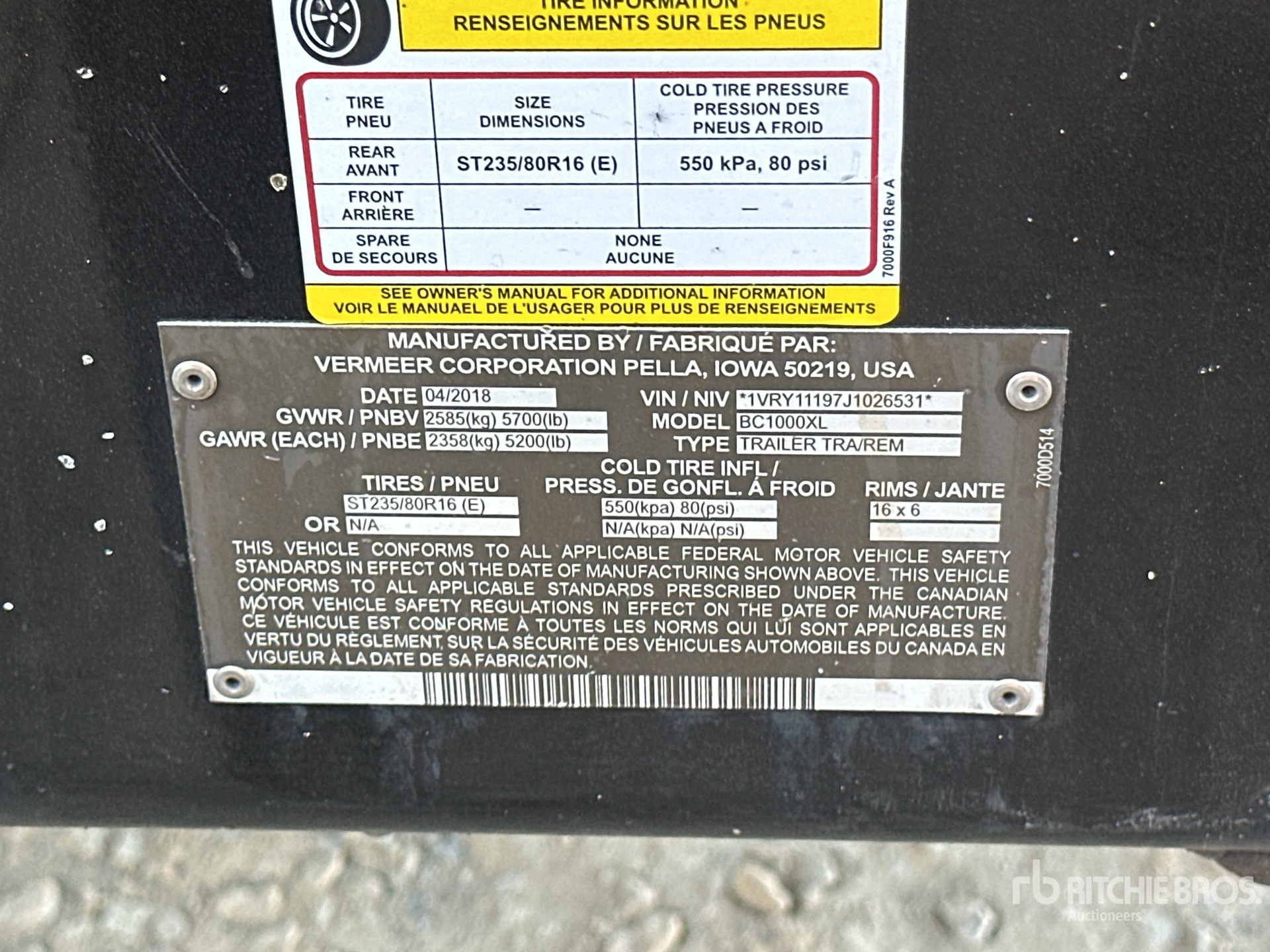 General Appearance with Serial Number / VIN