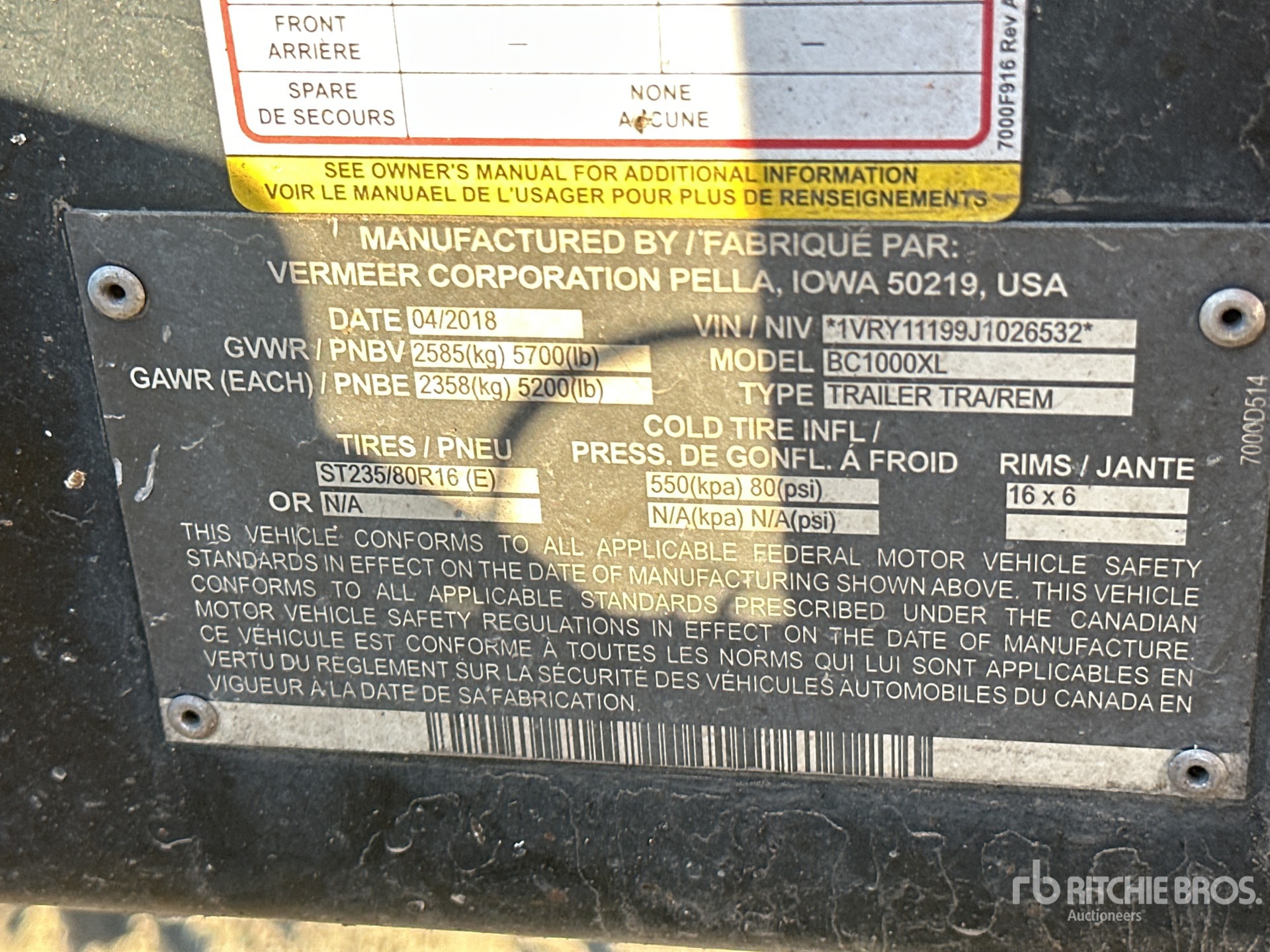 General Appearance with Serial Number / VIN