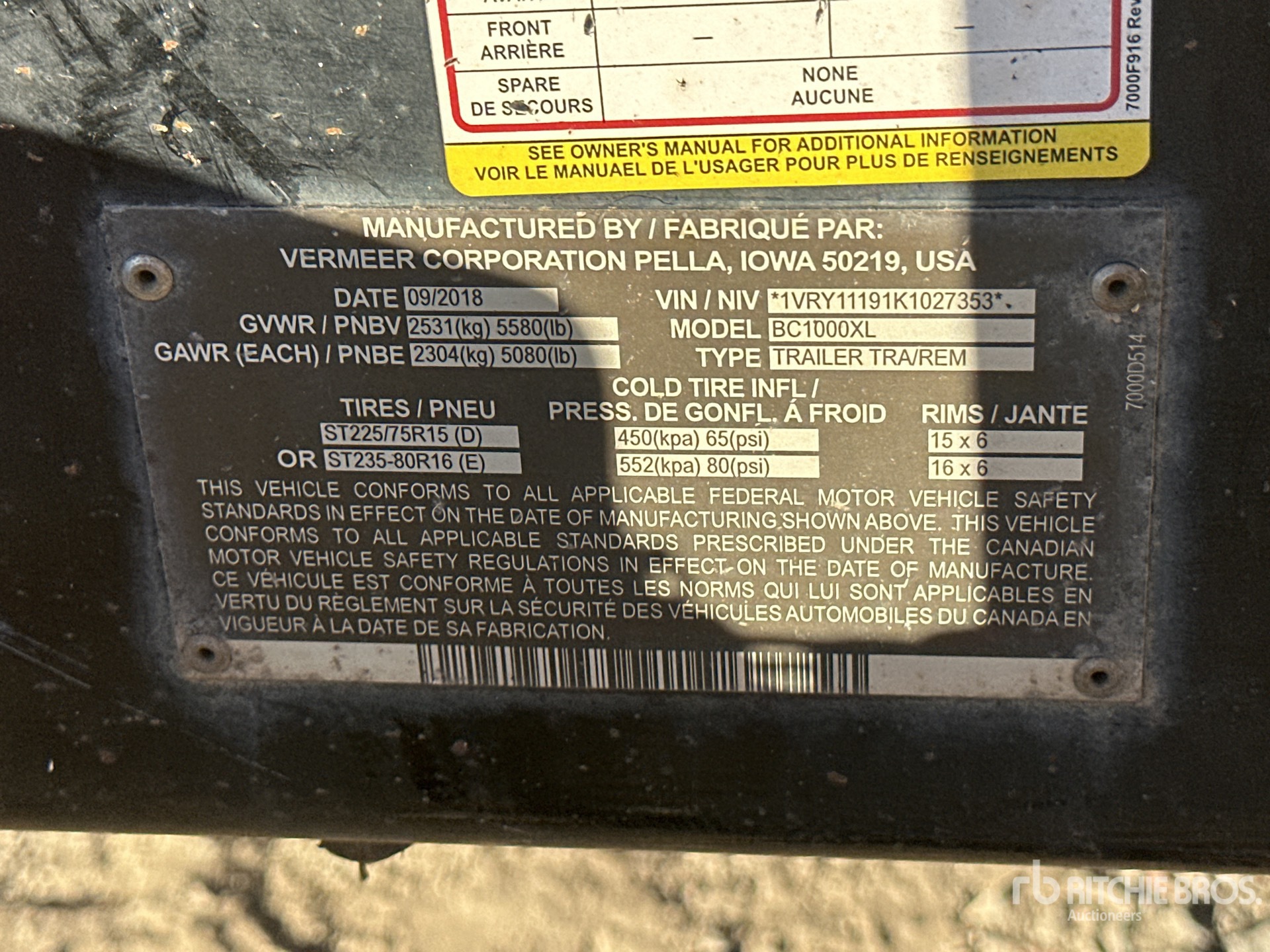 General Appearance with Serial Number / VIN