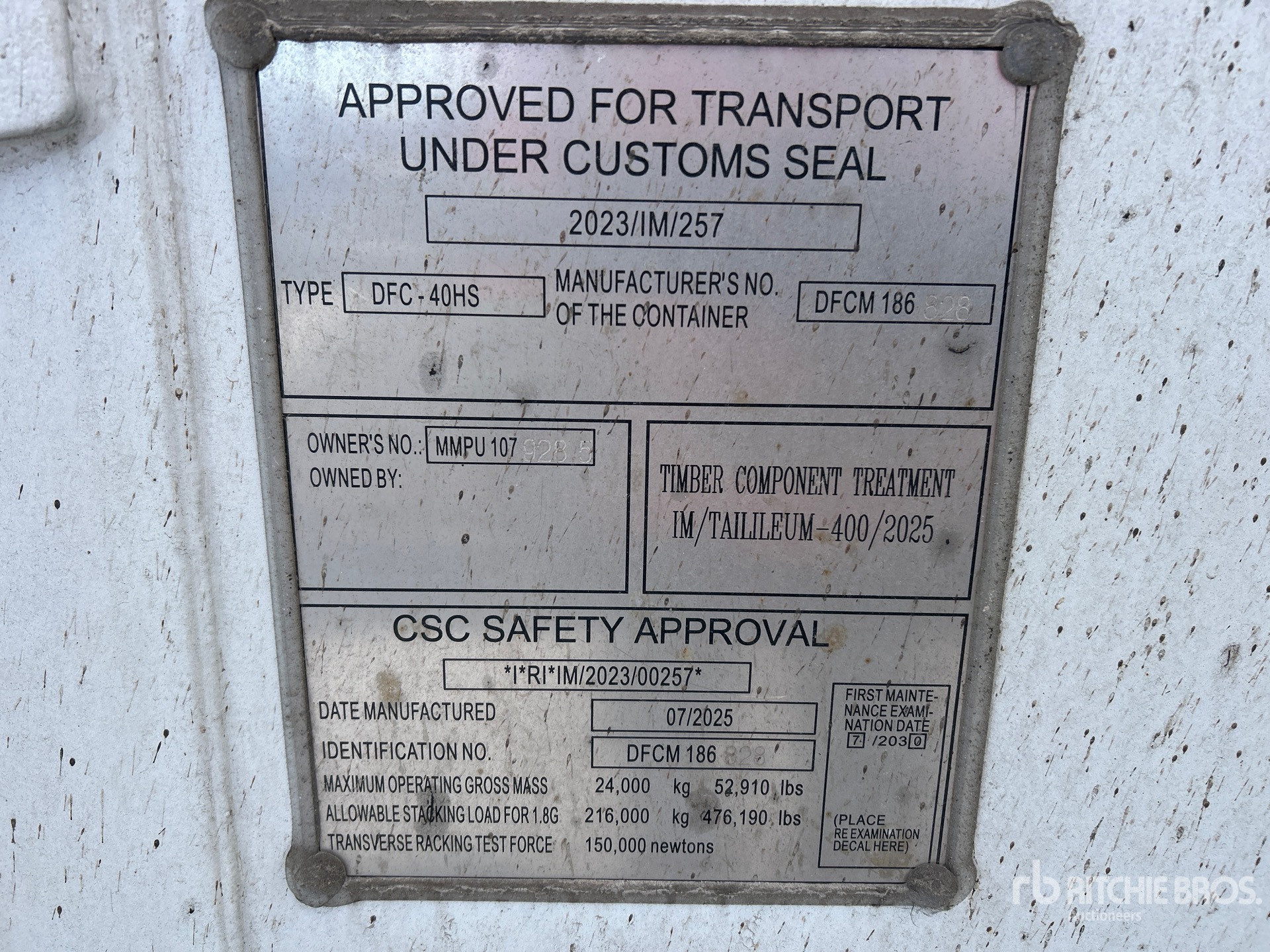 General Appearance with Serial Number / VIN