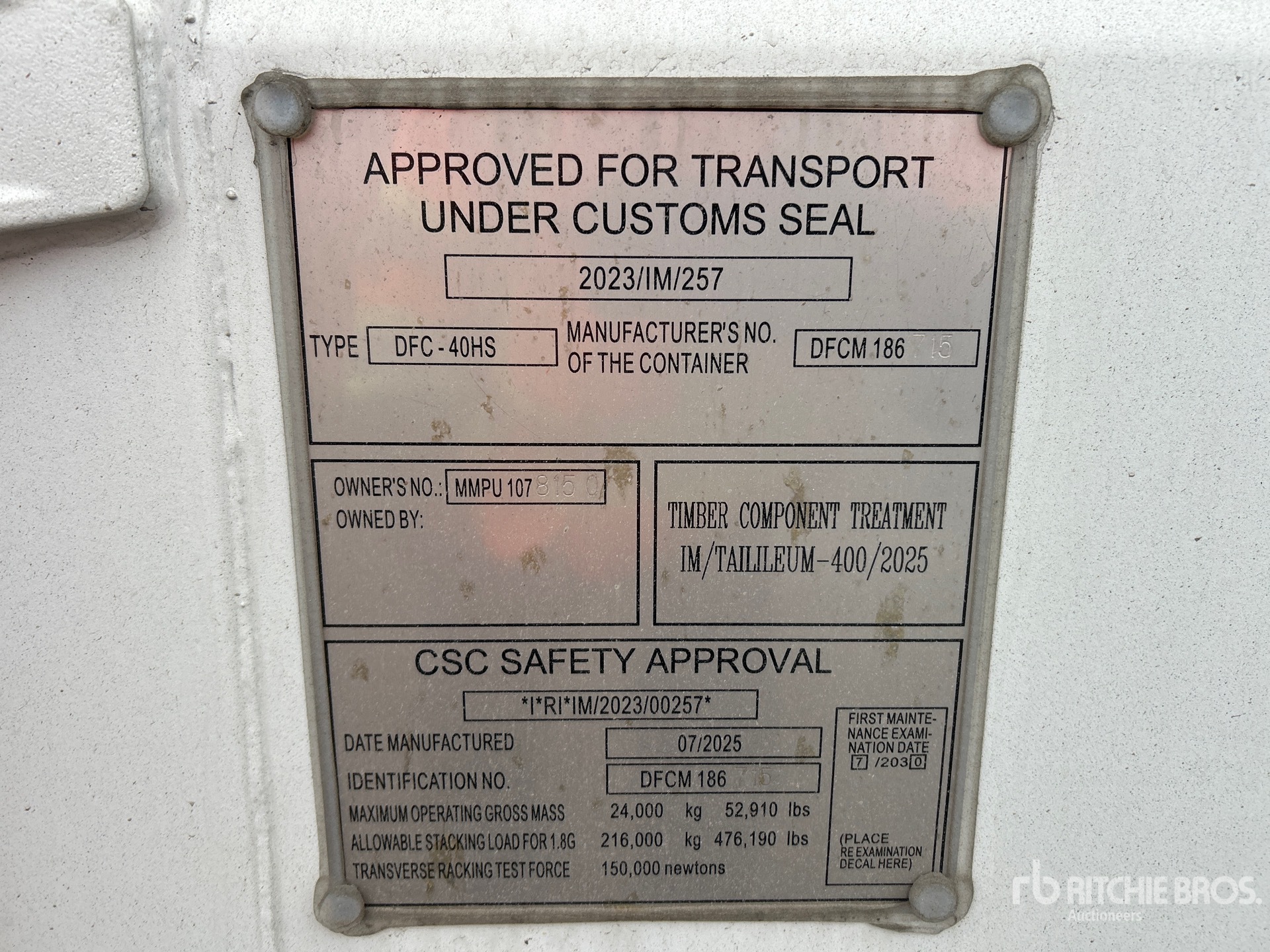 General Appearance with Serial Number / VIN