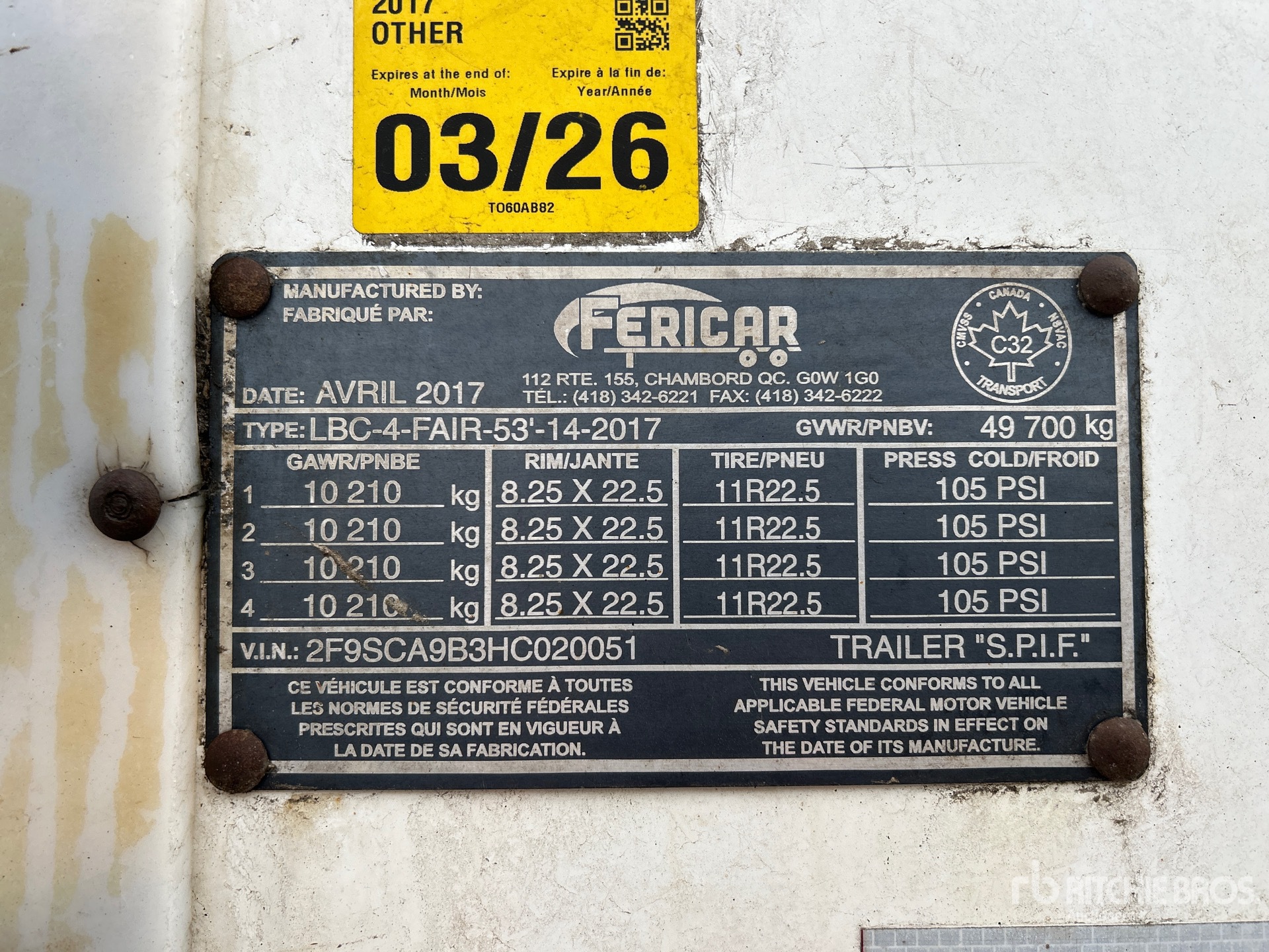 General Appearance with Serial Number / VIN