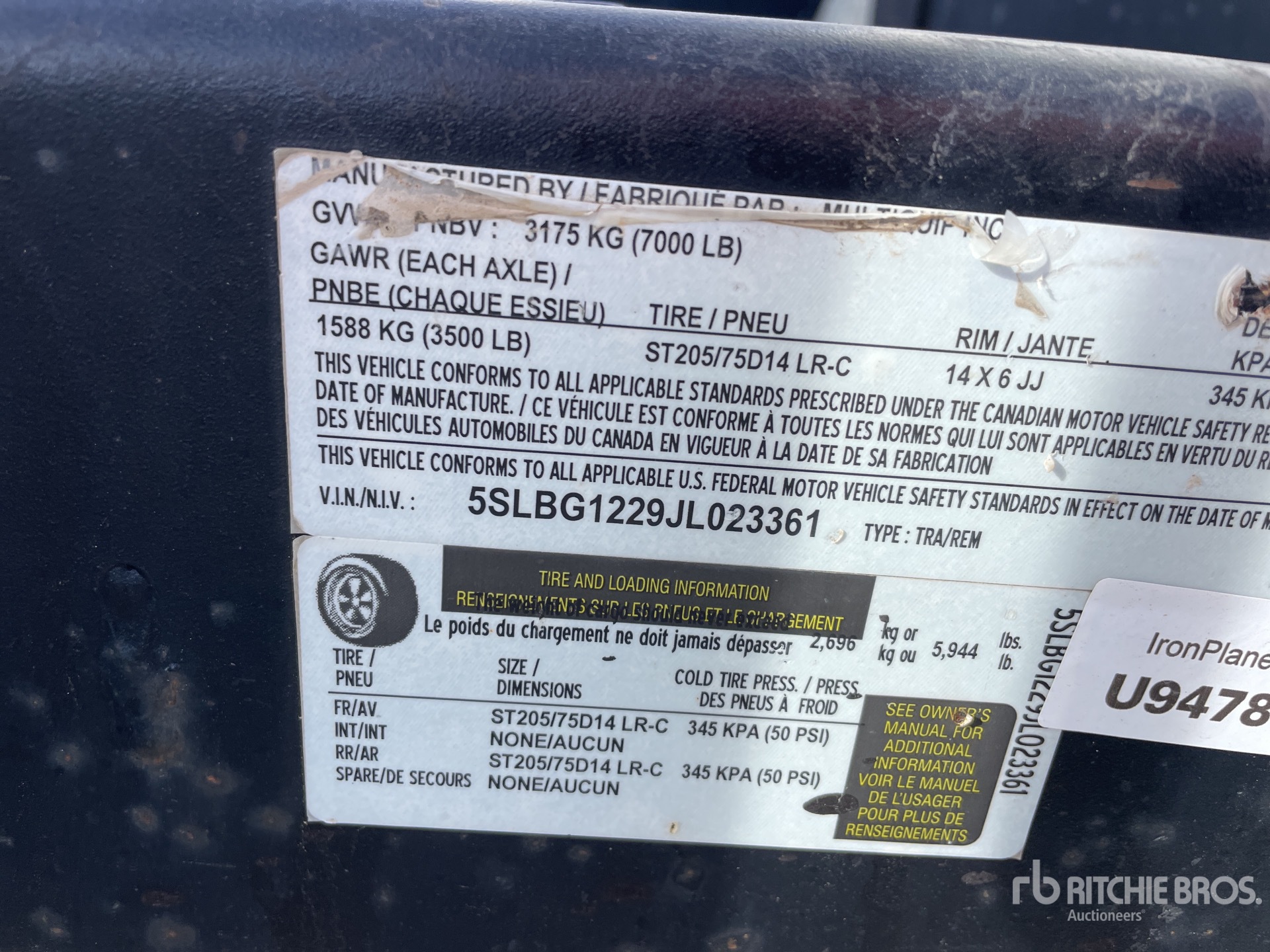 General Appearance with Serial Number / VIN