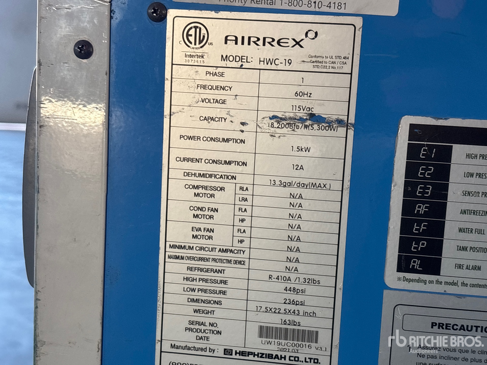 General Appearance with Serial Number / VIN