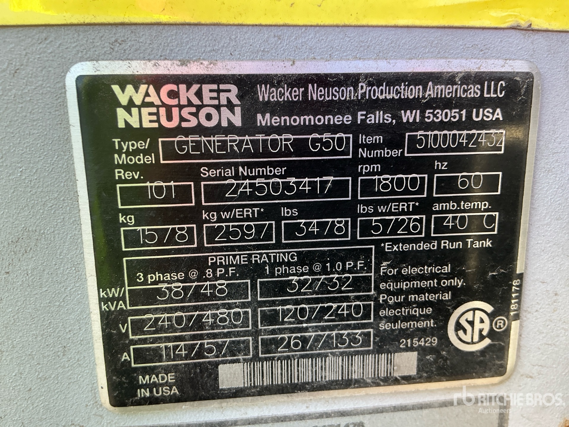 General Appearance with Unit Serial Number