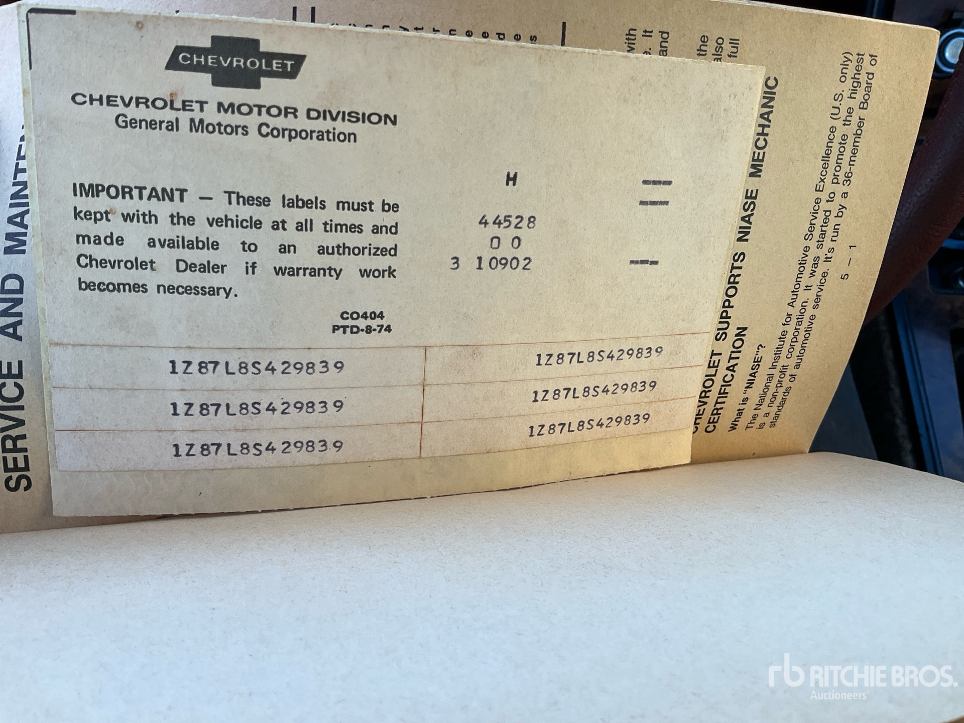 General Appearance with Serial Number / VIN