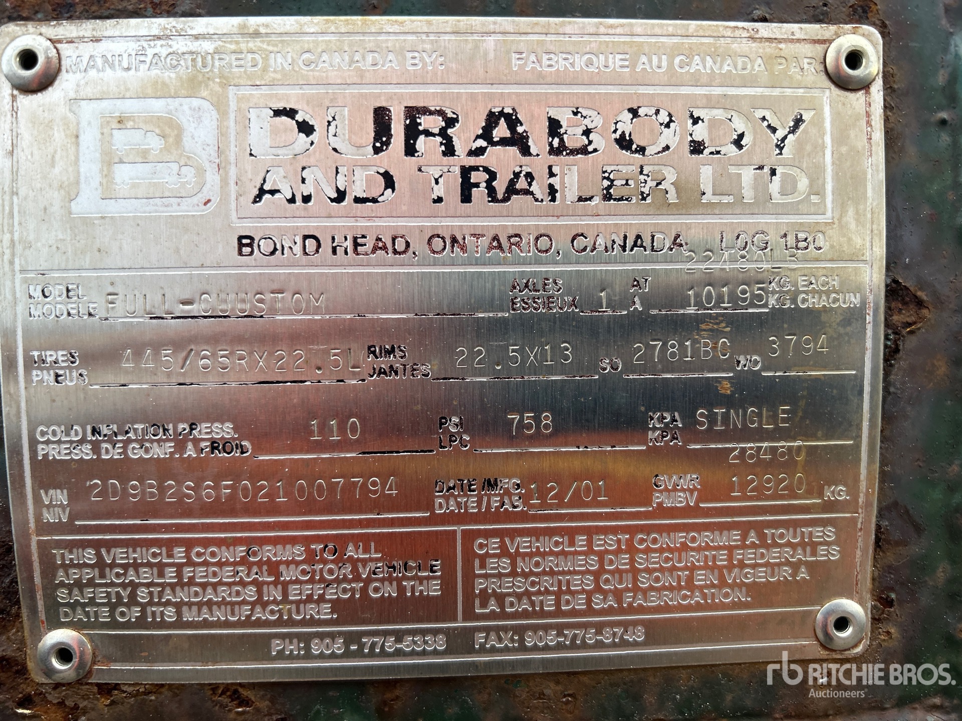 General Appearance with Serial Number / VIN