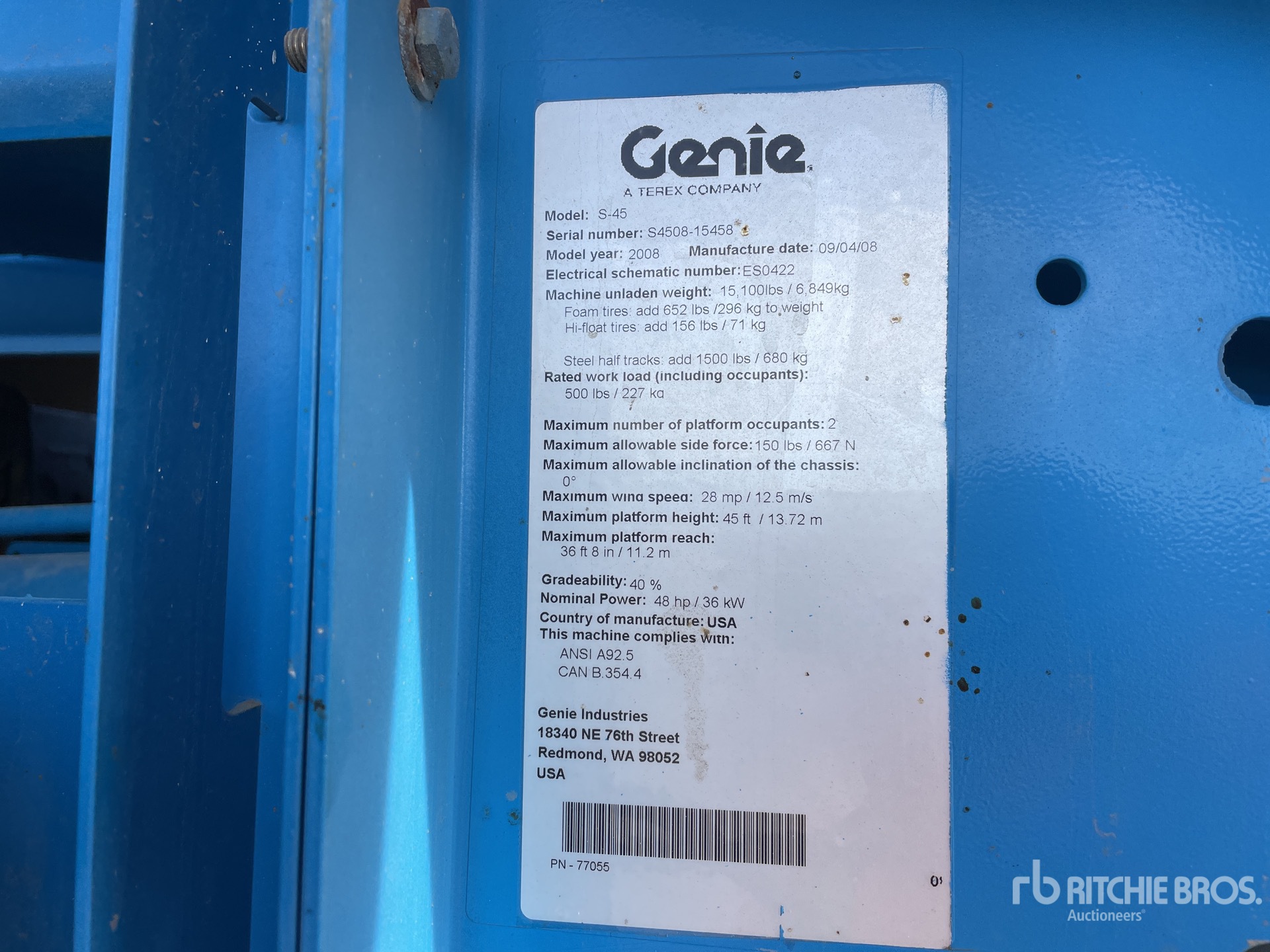 General Appearance with Serial Number / VIN