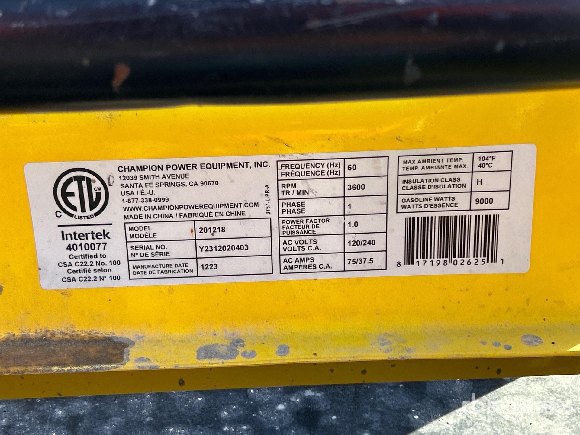 General Appearance with Serial Number / VIN