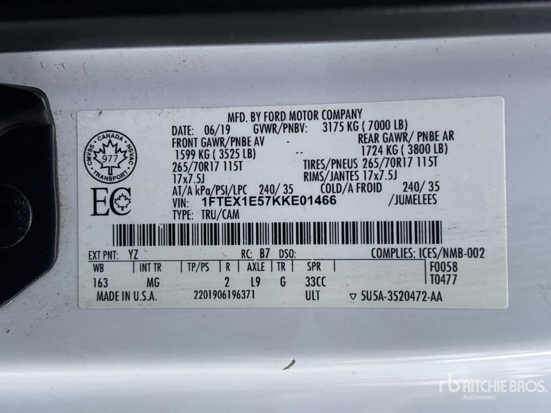 General Appearance with Serial Number / VIN