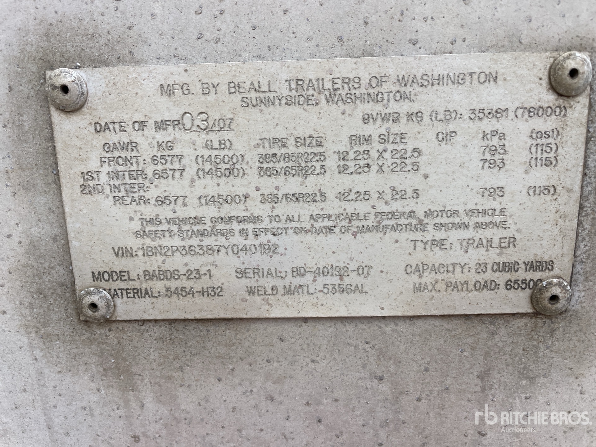 General Appearance with Serial Number / VIN