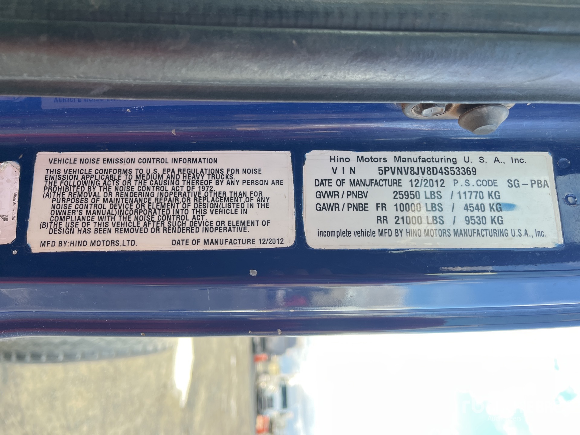 General Appearance with Serial Number / VIN