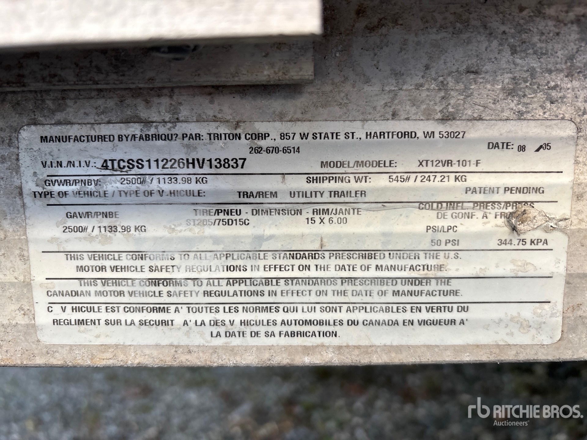 General Appearance with Serial Number / VIN