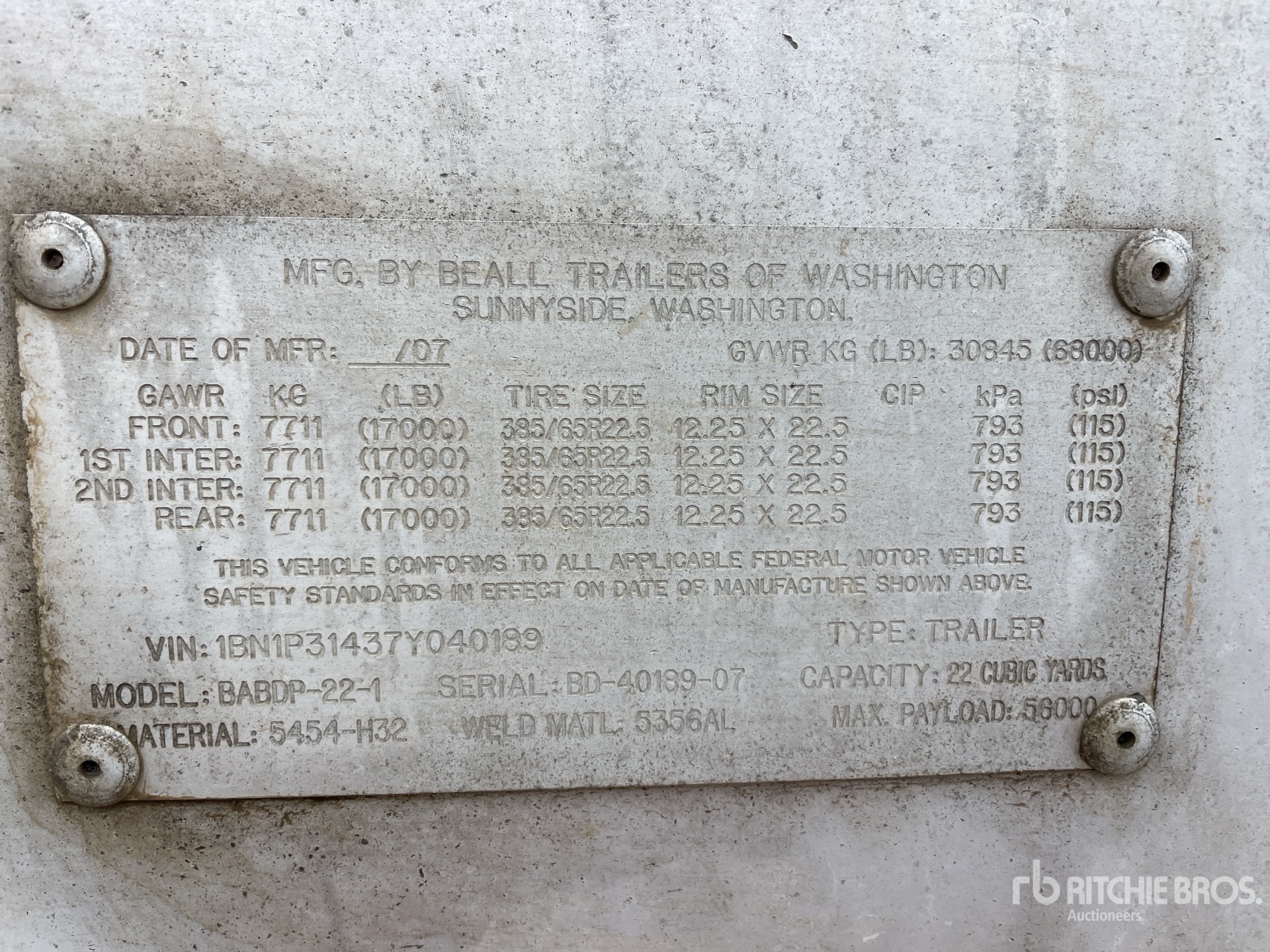 General Appearance with Serial Number / VIN