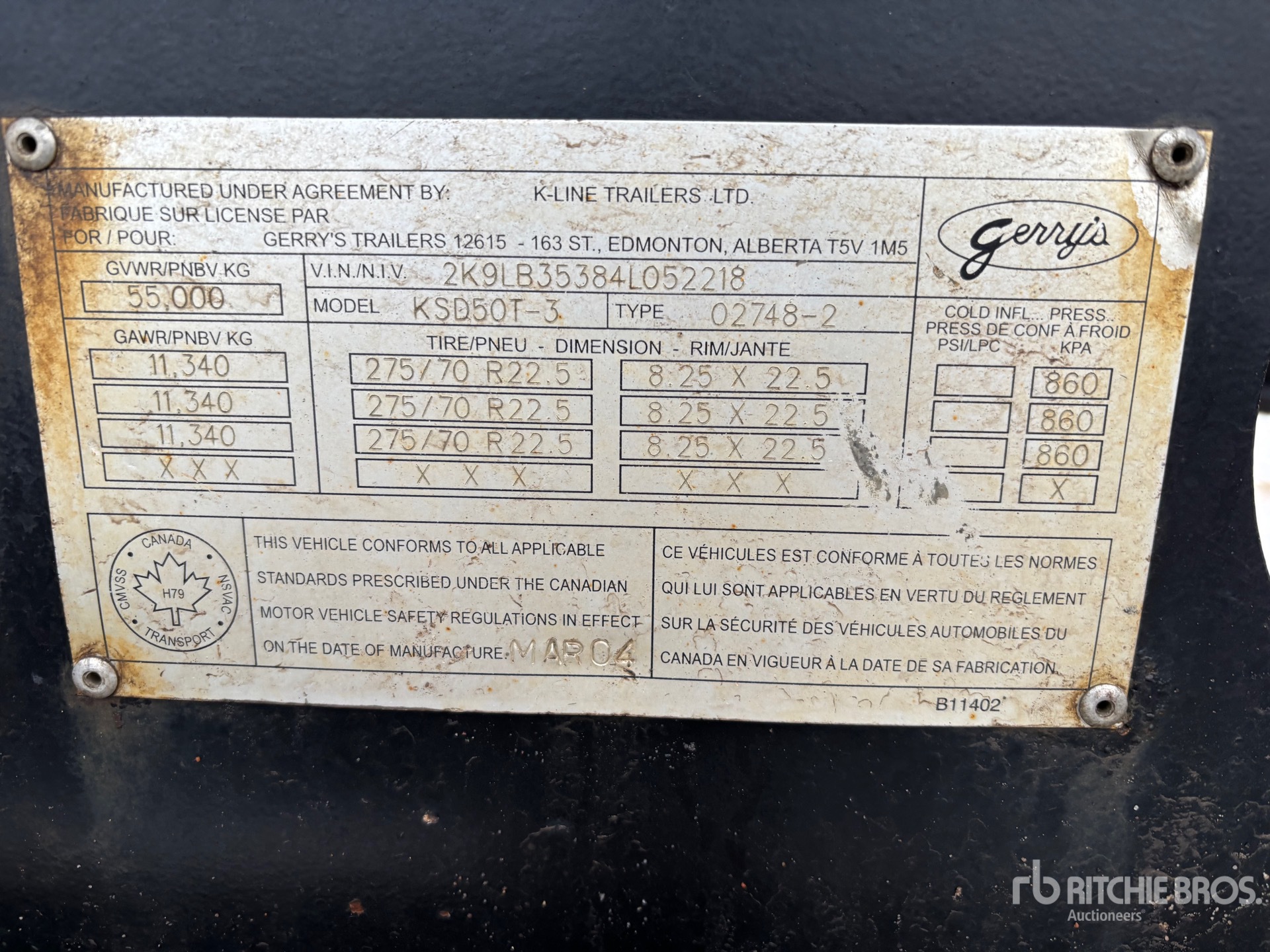 General Appearance with Serial Number / VIN