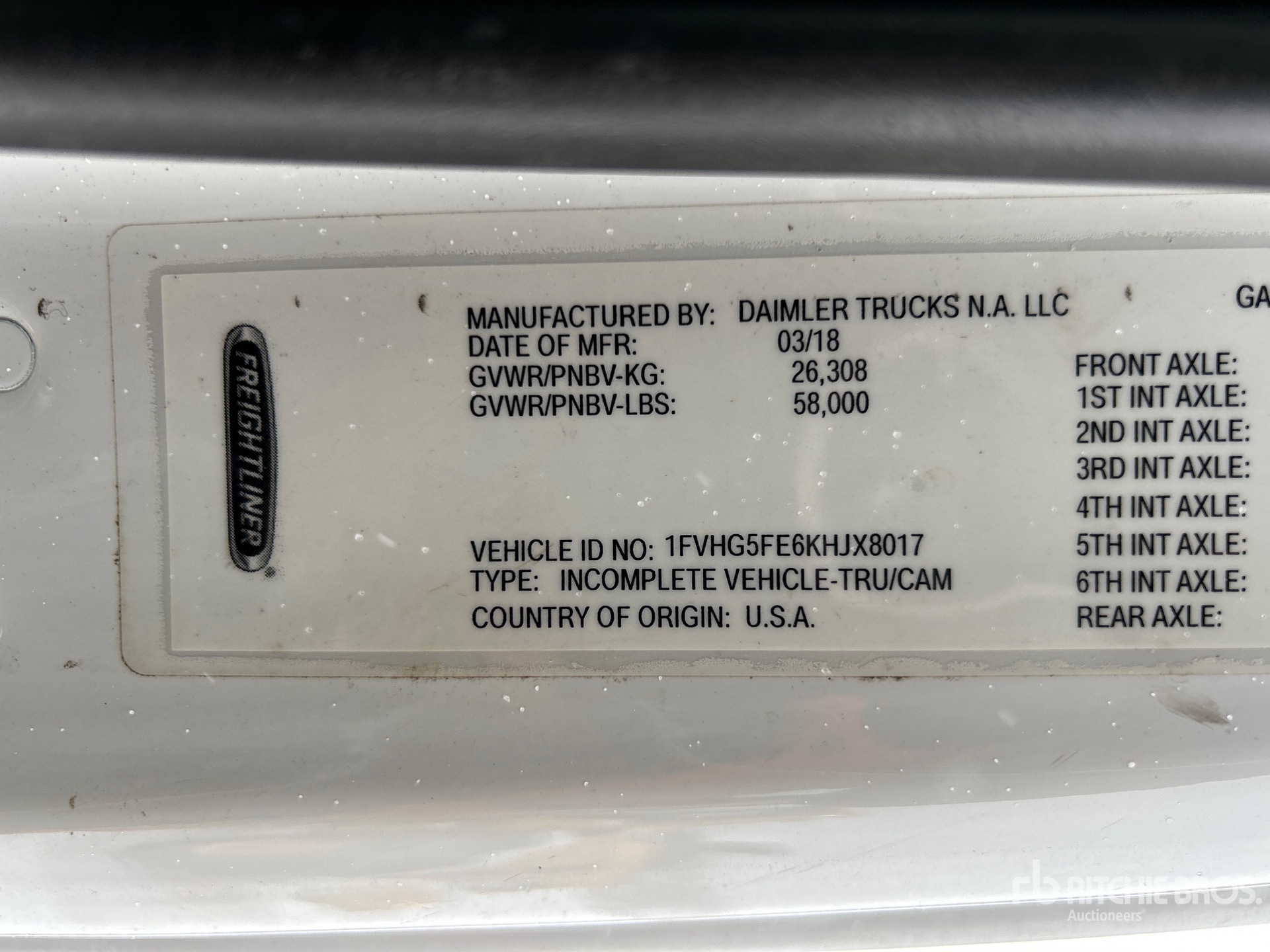 General Appearance with Serial Number / VIN