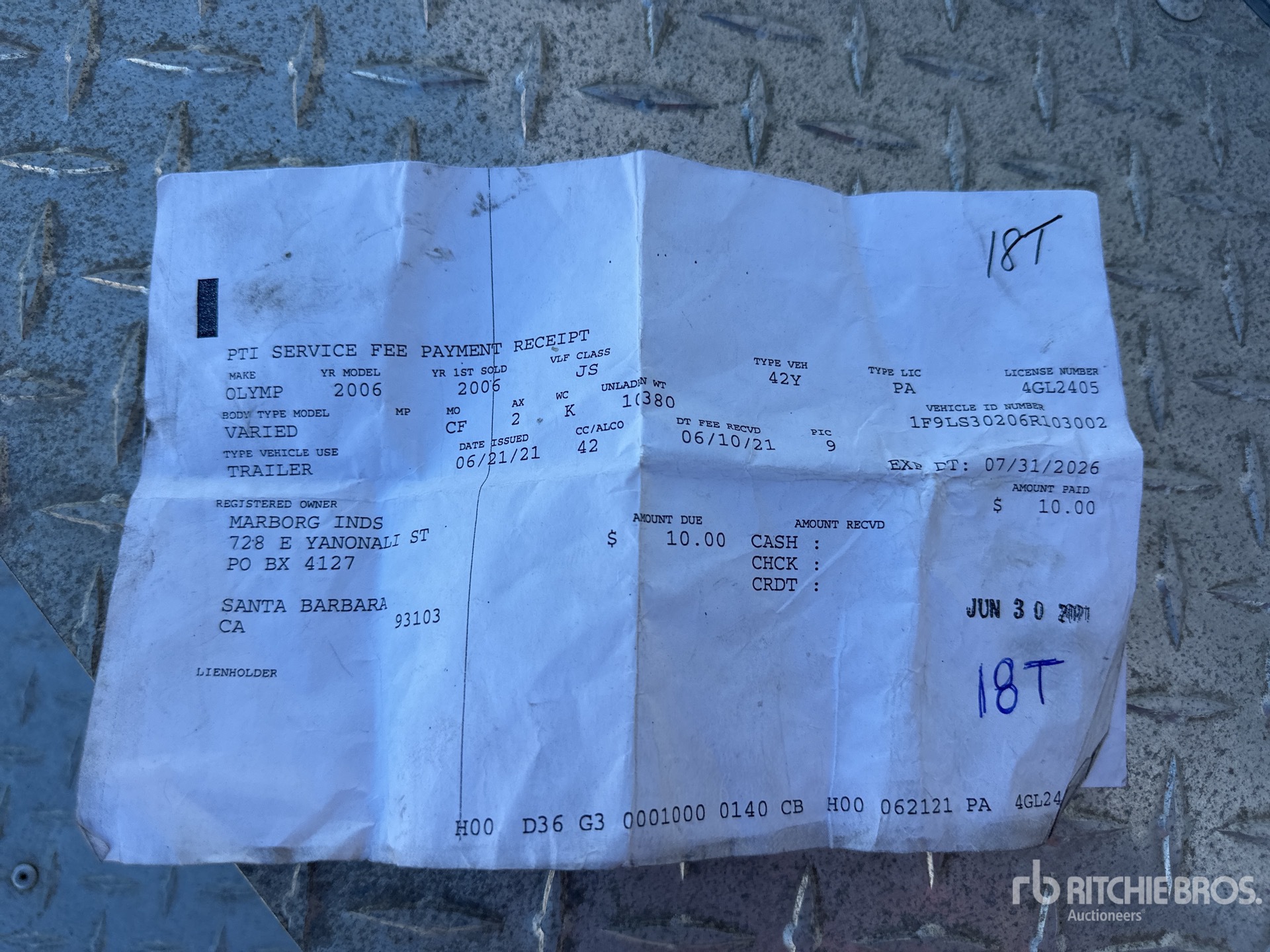 General Appearance with Serial Number / VIN