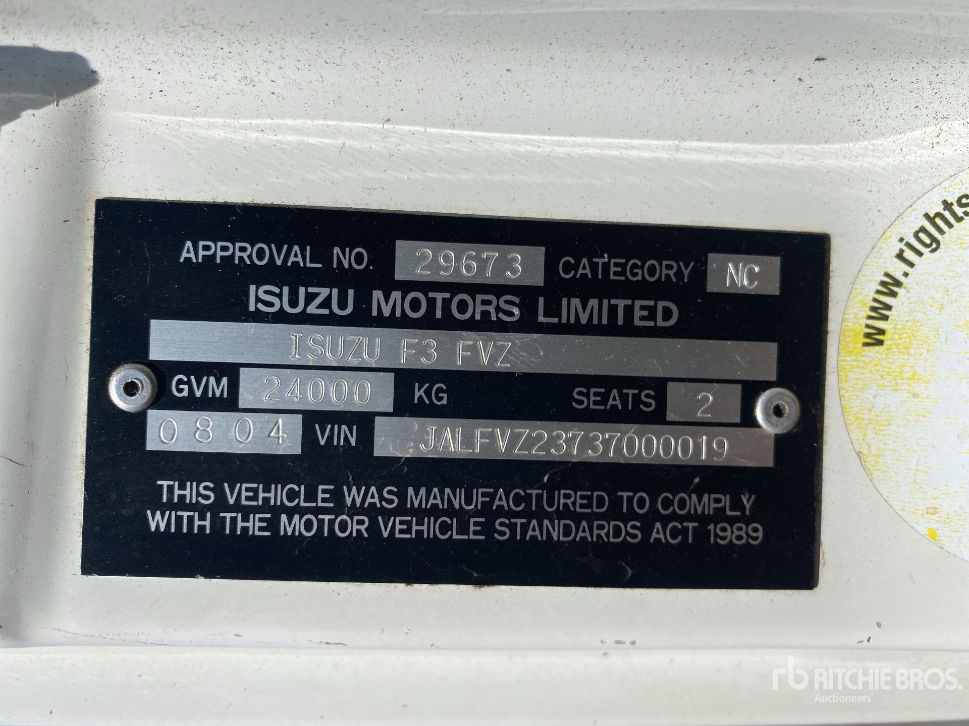 General Appearance with Serial Number / VIN