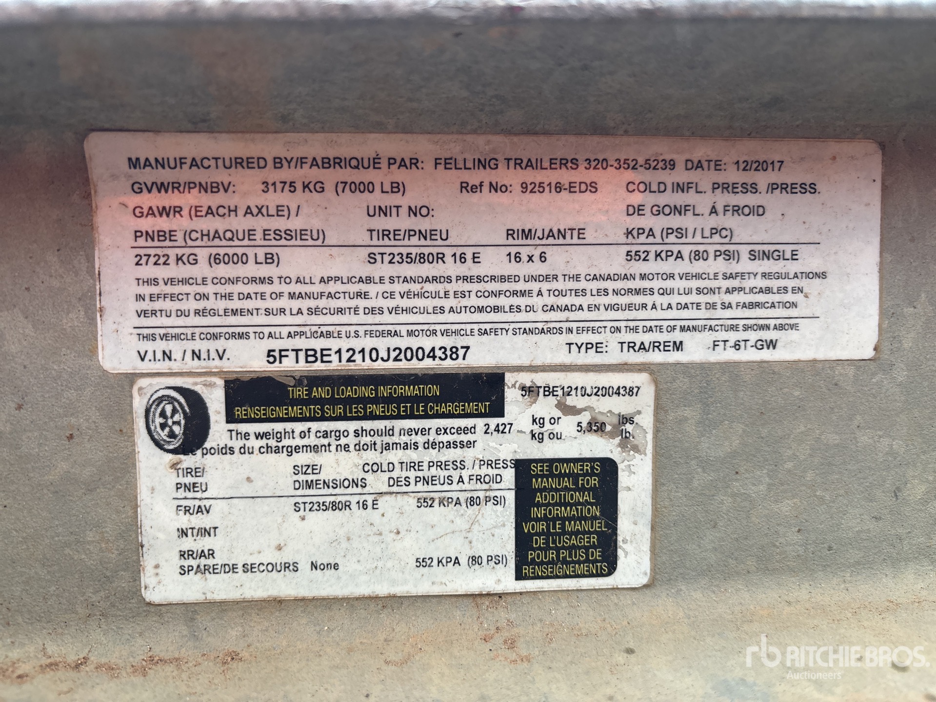 General Appearance with Serial Number / VIN