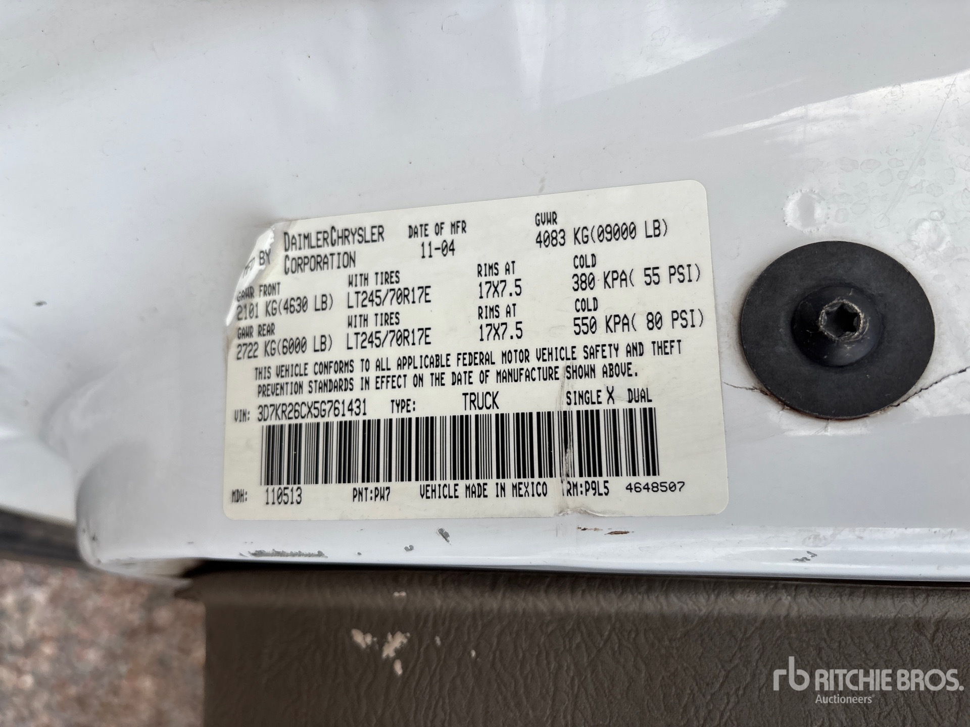 General Appearance with Serial Number / VIN