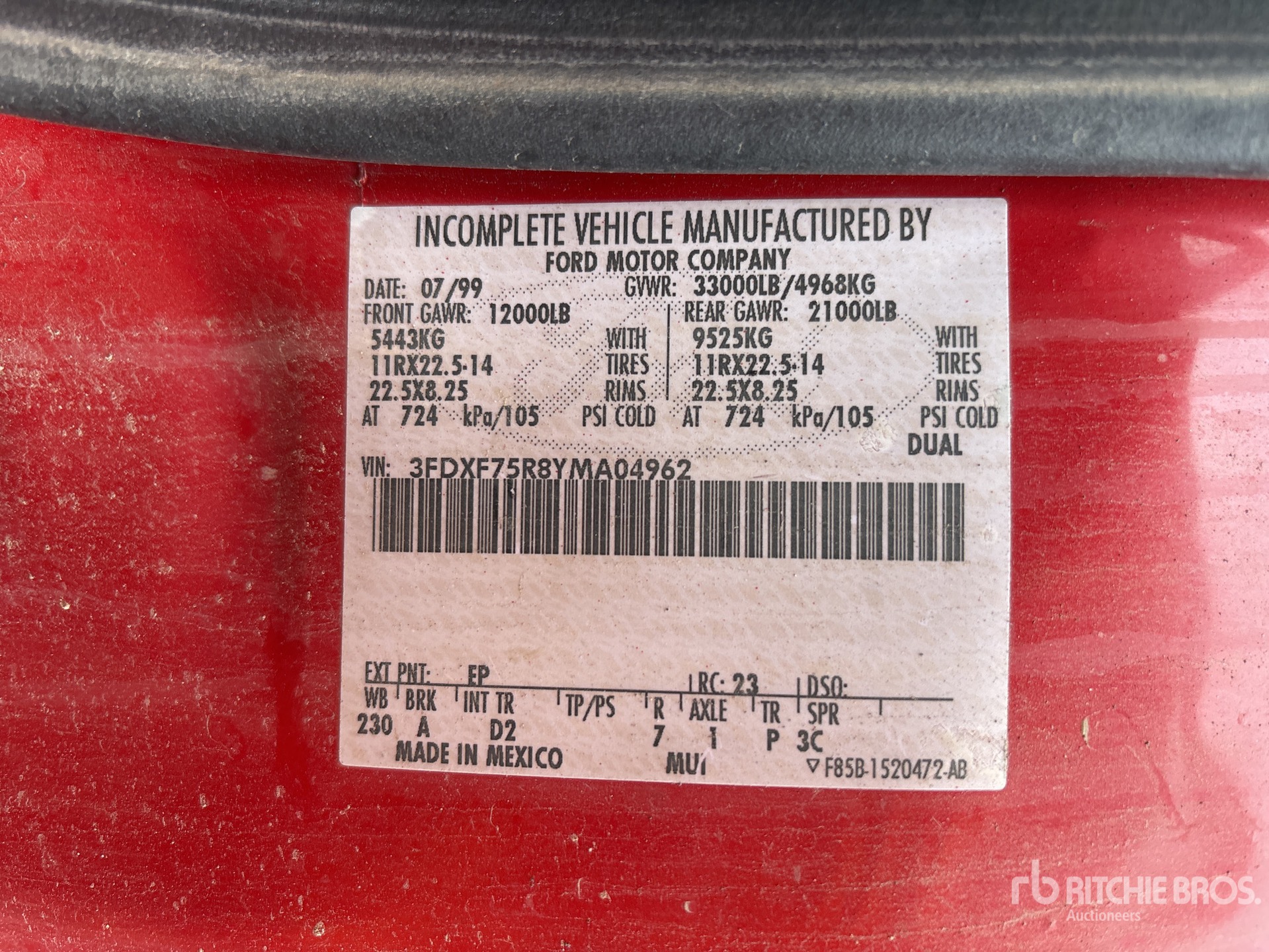 General Appearance with Serial Number / VIN