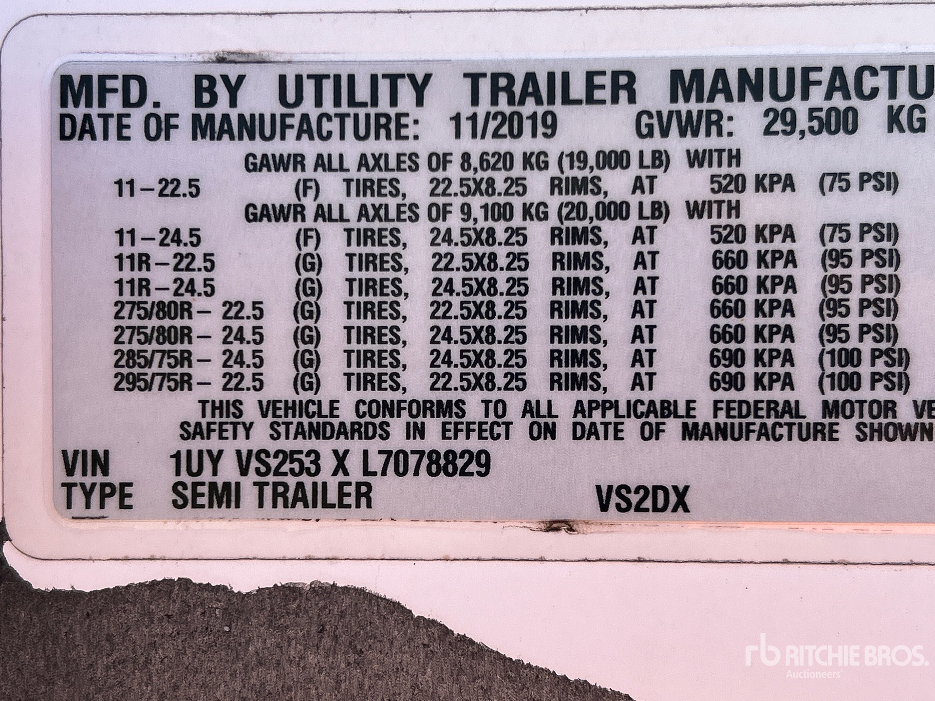 General Appearance with Serial Number / VIN