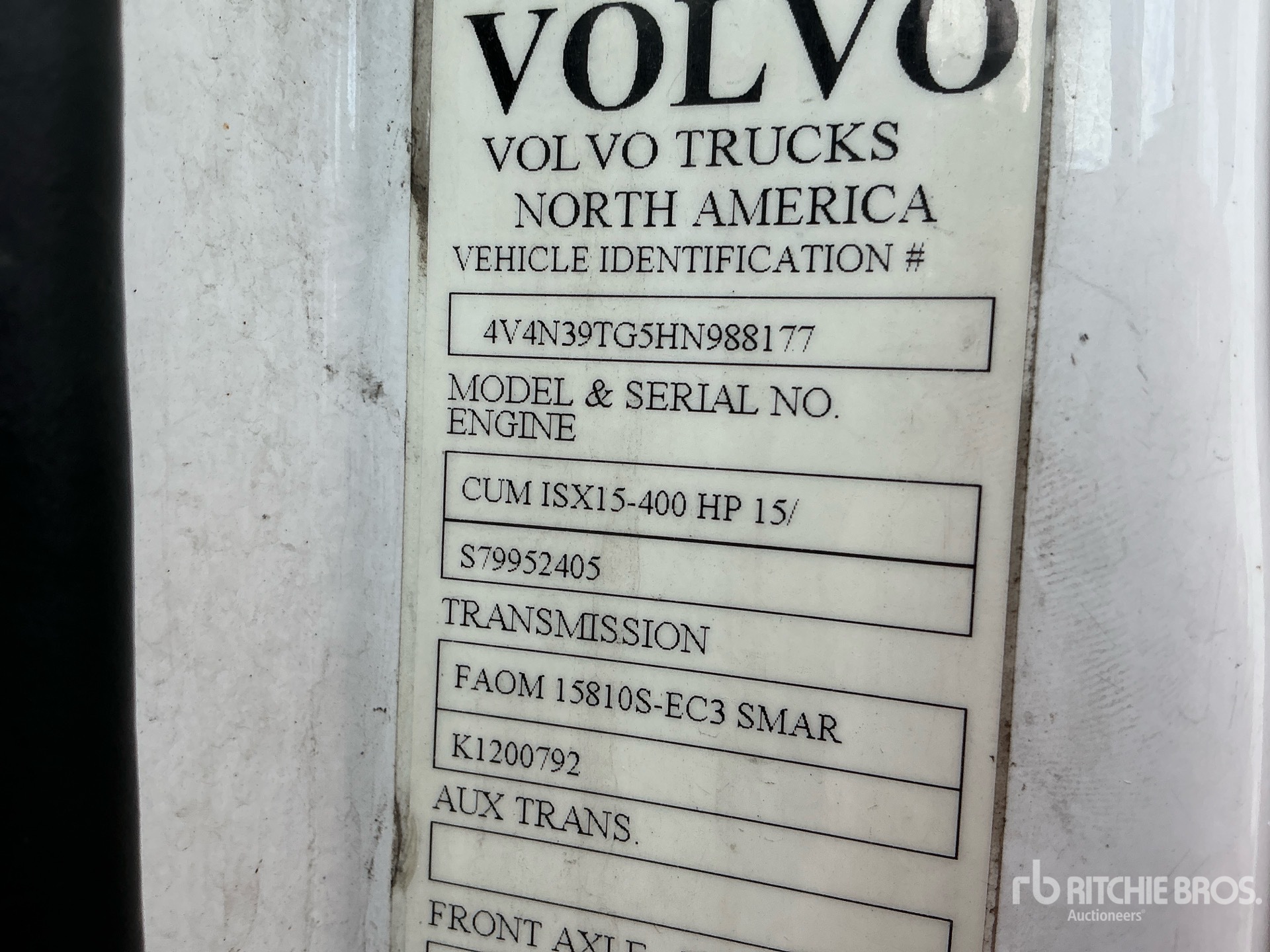 General Appearance with Serial Number / VIN