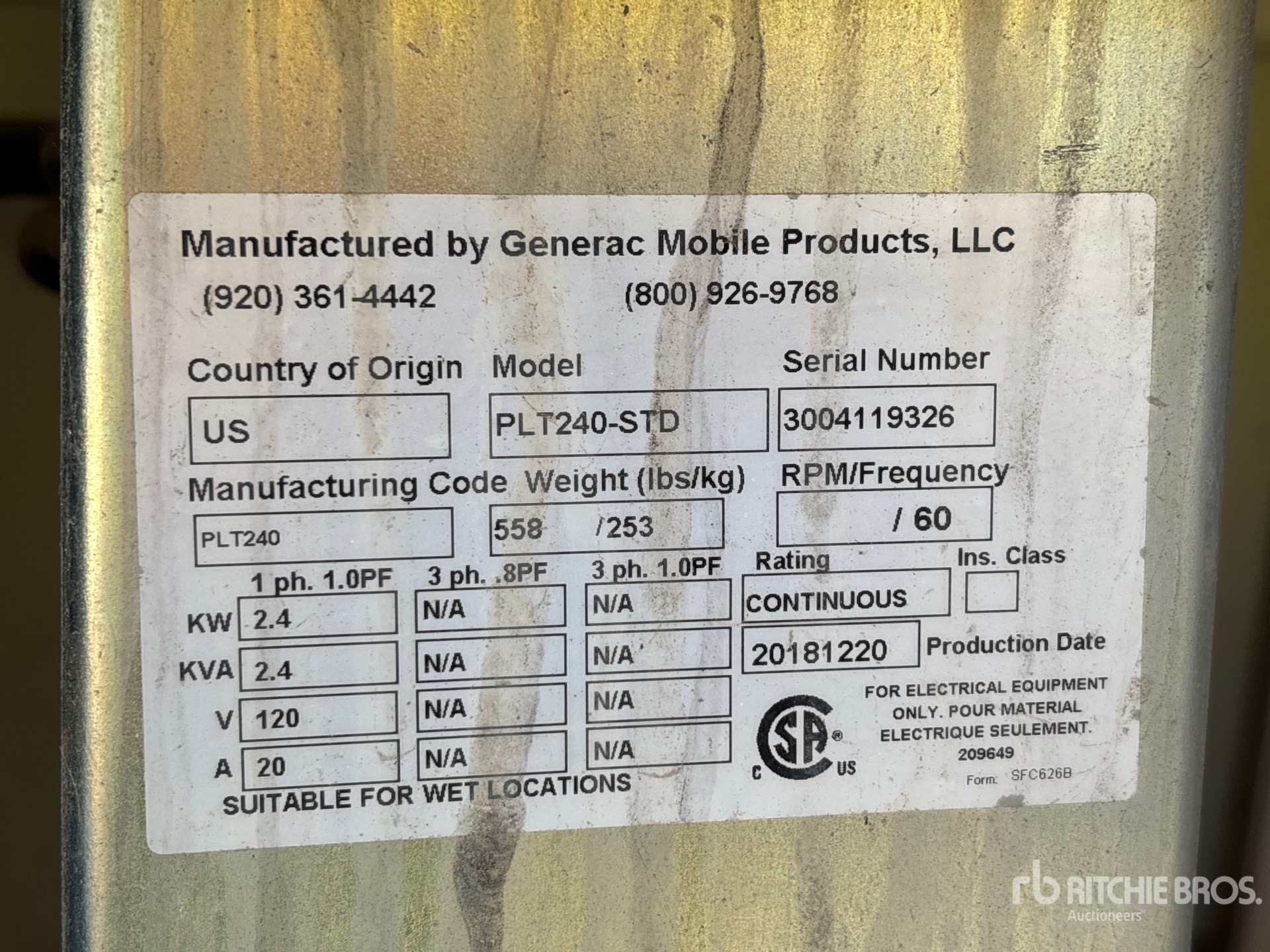 General Appearance with Unit Serial Number