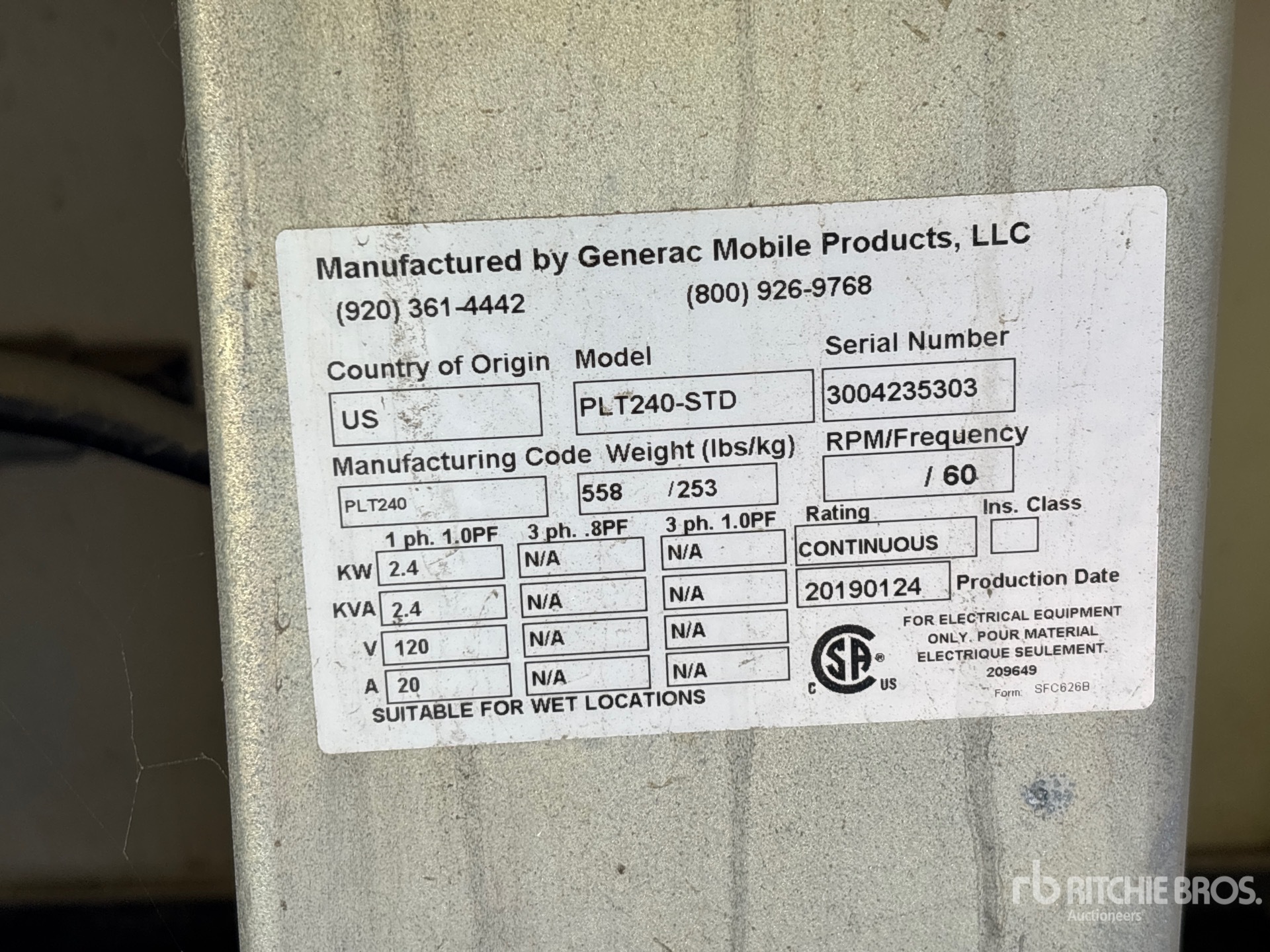 General Appearance with Unit Serial Number