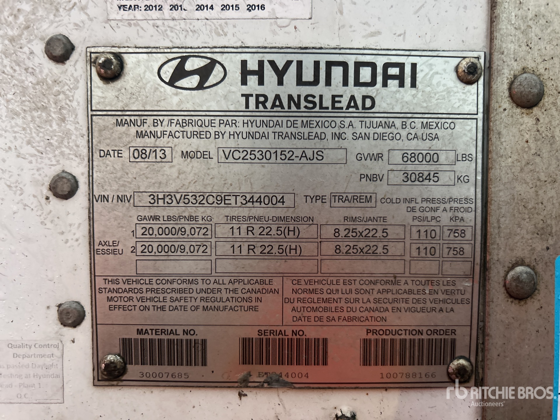 General Appearance with Serial Number / VIN