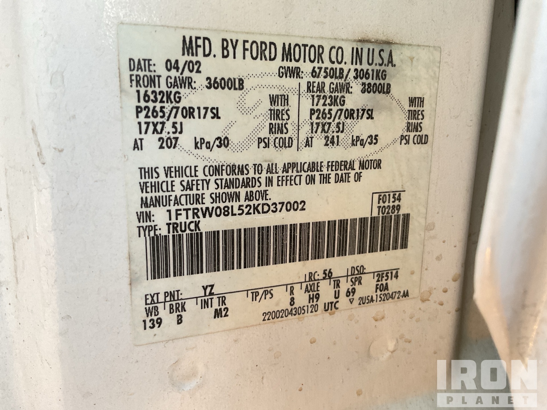 General Appearance with Serial Number / VIN