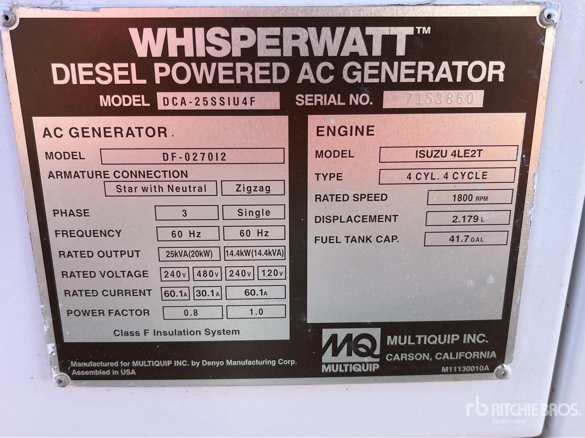 General Appearance with Unit Serial Number