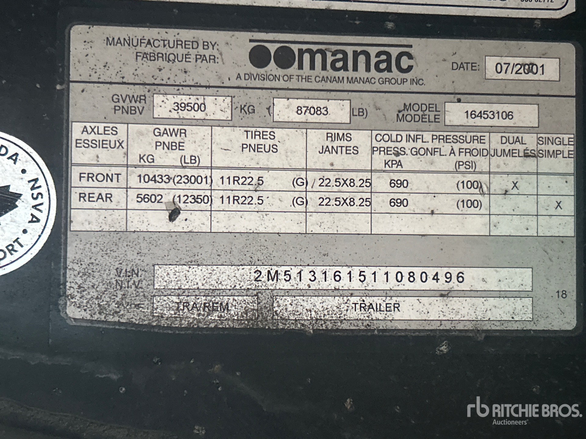 General Appearance with Serial Number / VIN