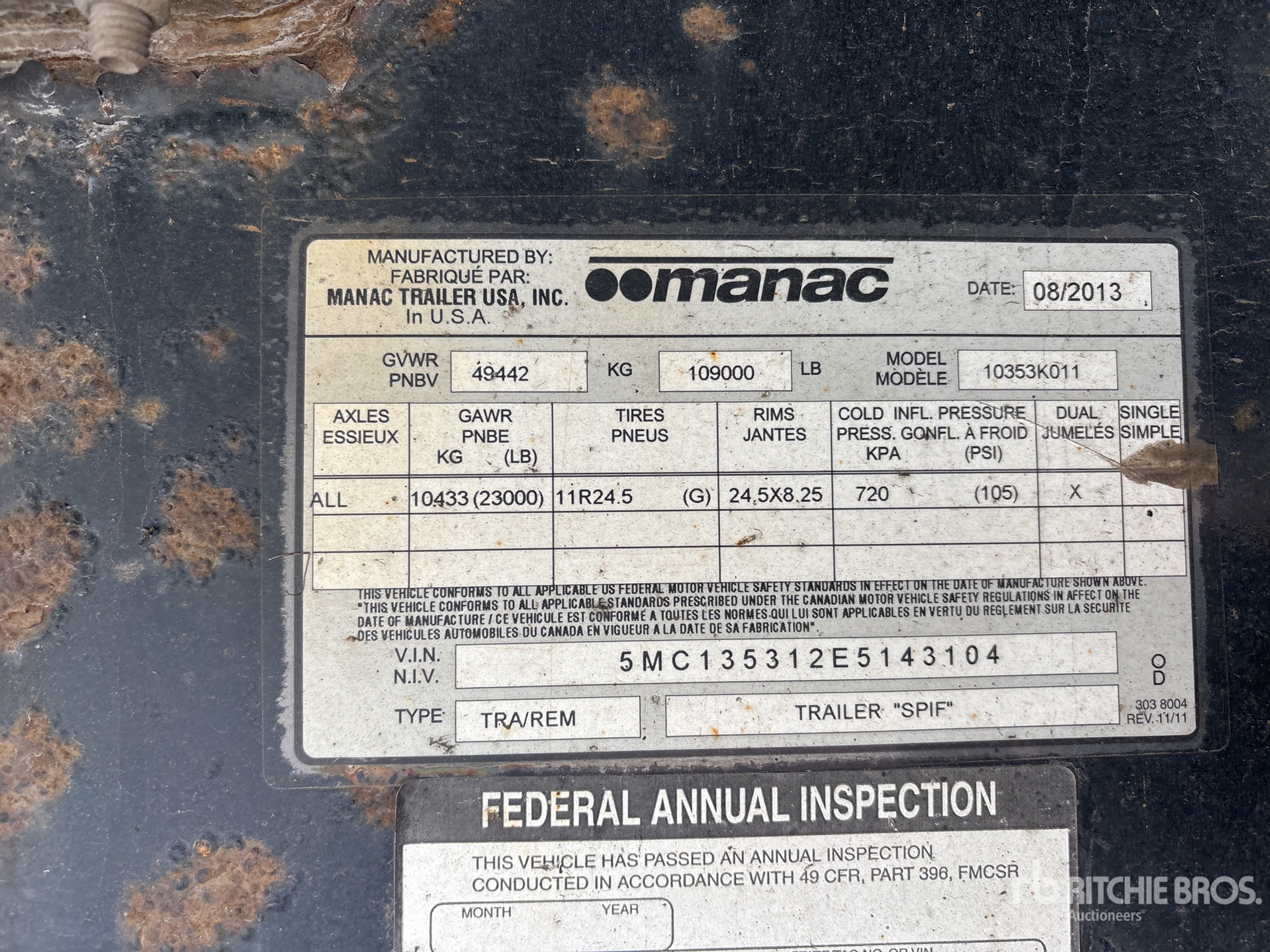 General Appearance with Serial Number / VIN