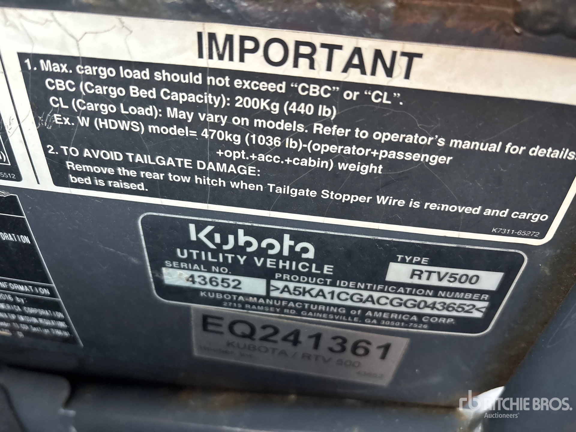 General Appearance with Serial Number / VIN