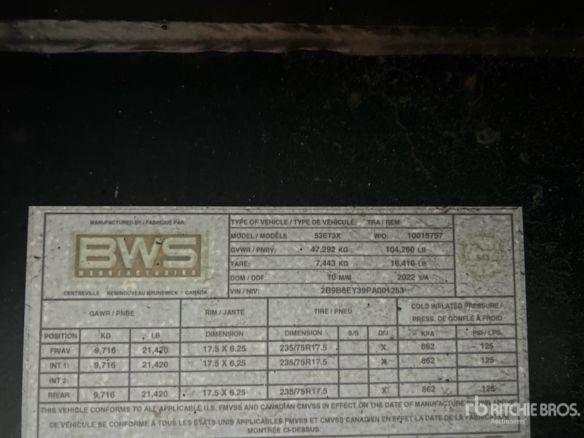 General Appearance with Serial Number / VIN