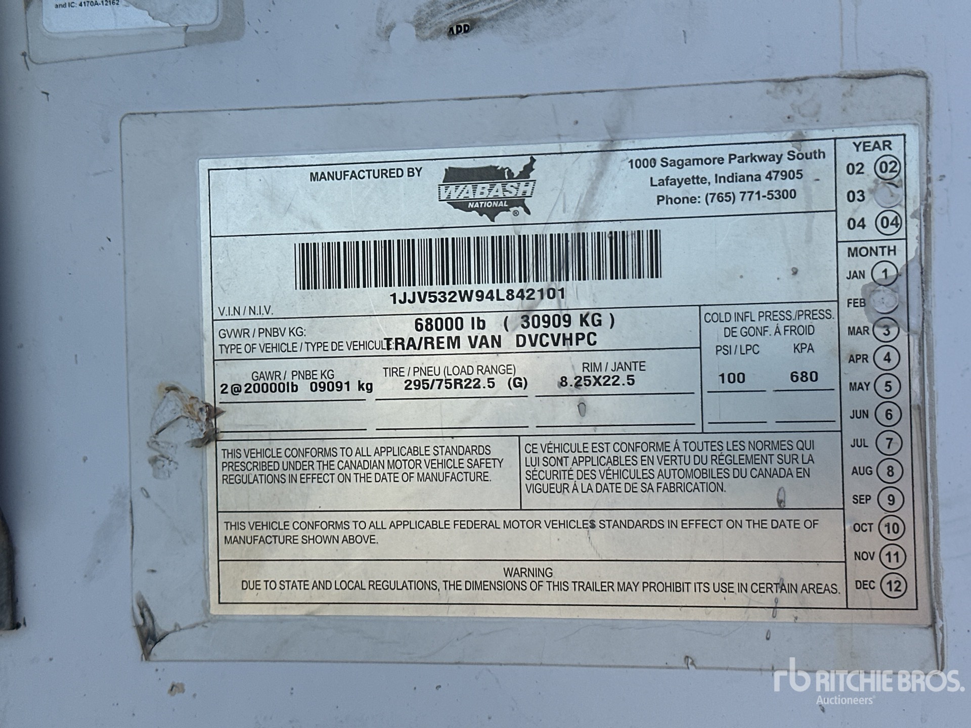 General Appearance with Serial Number / VIN