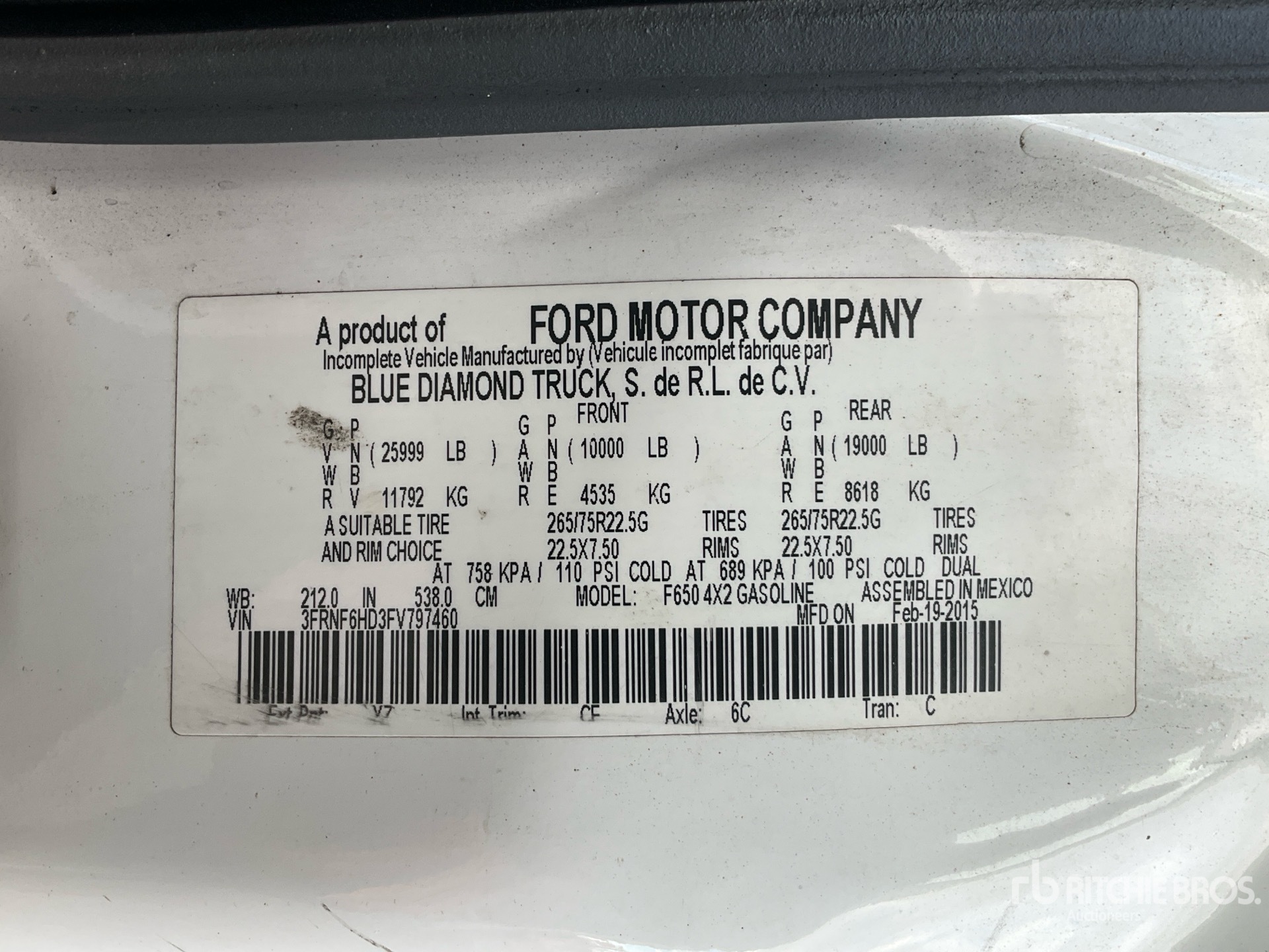 General Appearance with Serial Number / VIN