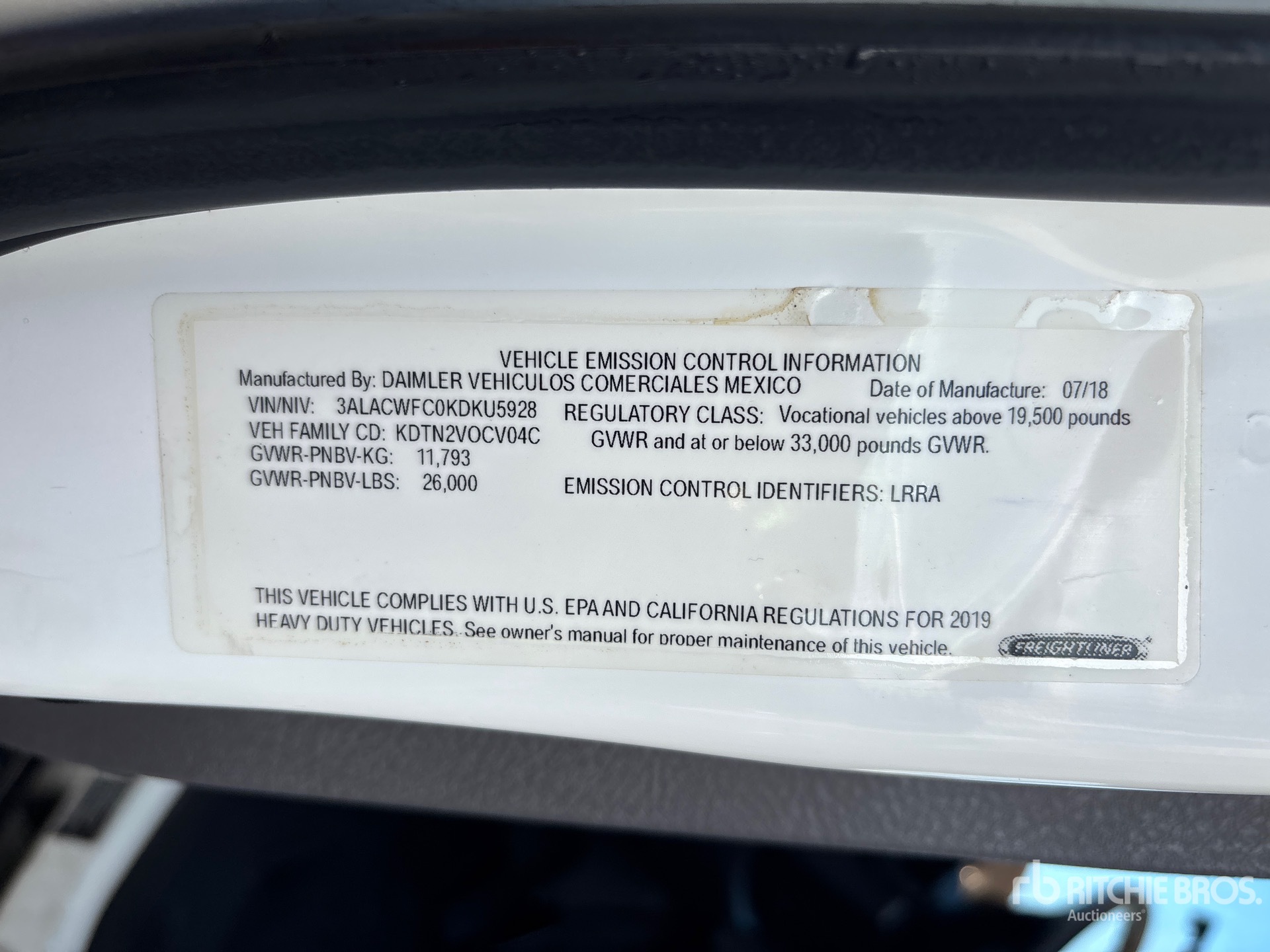 General Appearance with Serial Number / VIN