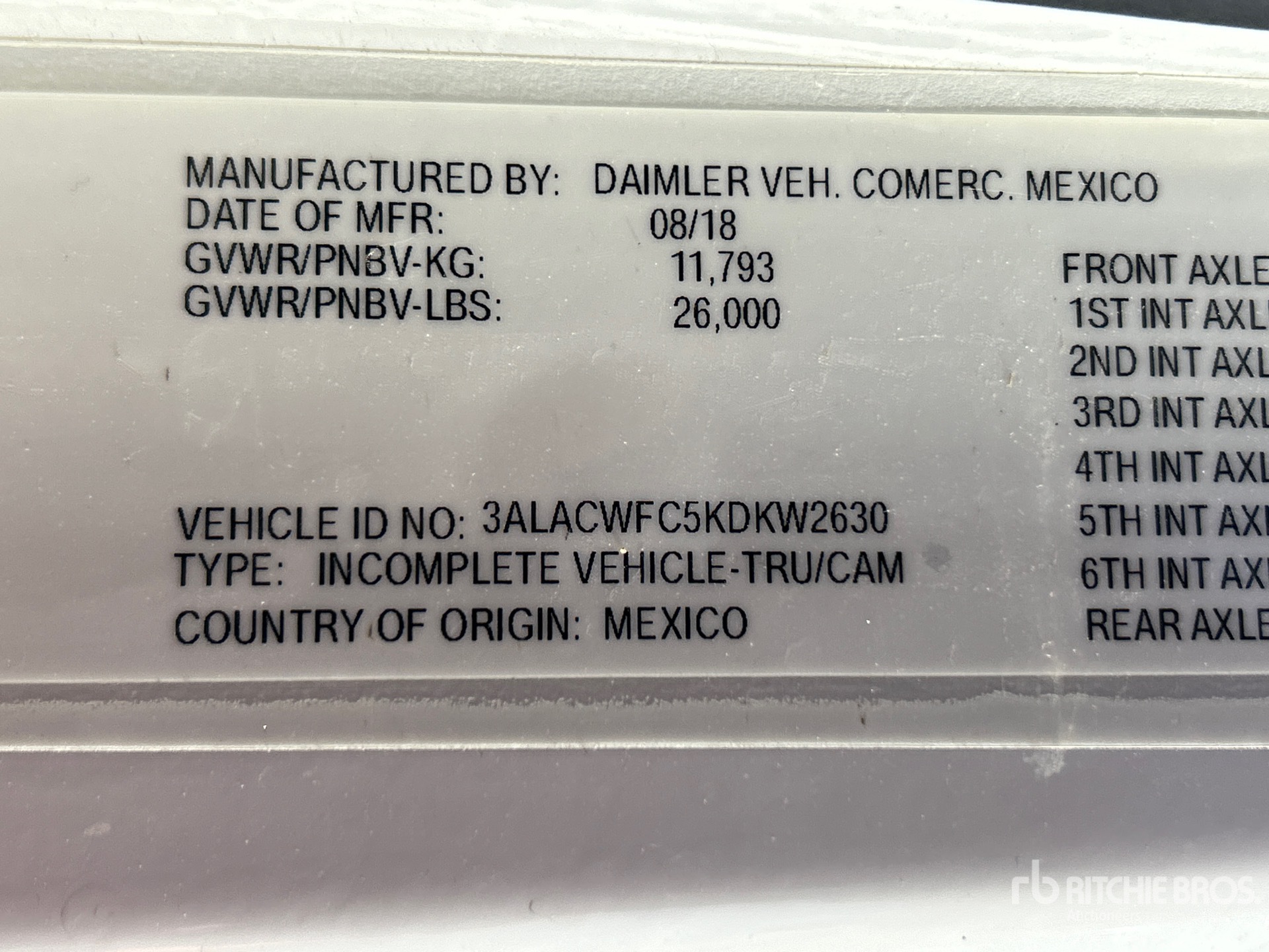 General Appearance with Serial Number / VIN