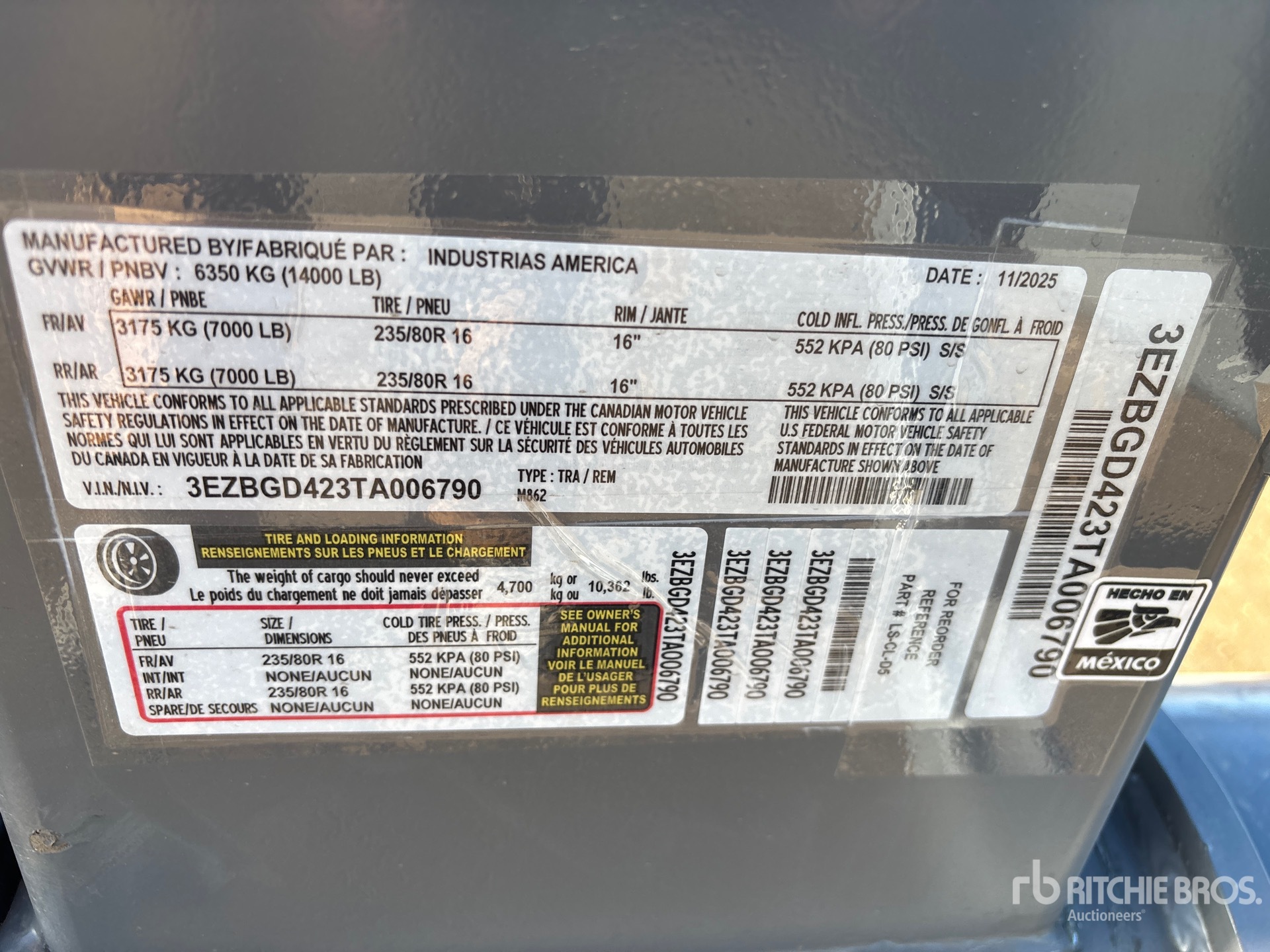 General Appearance with Serial Number / VIN