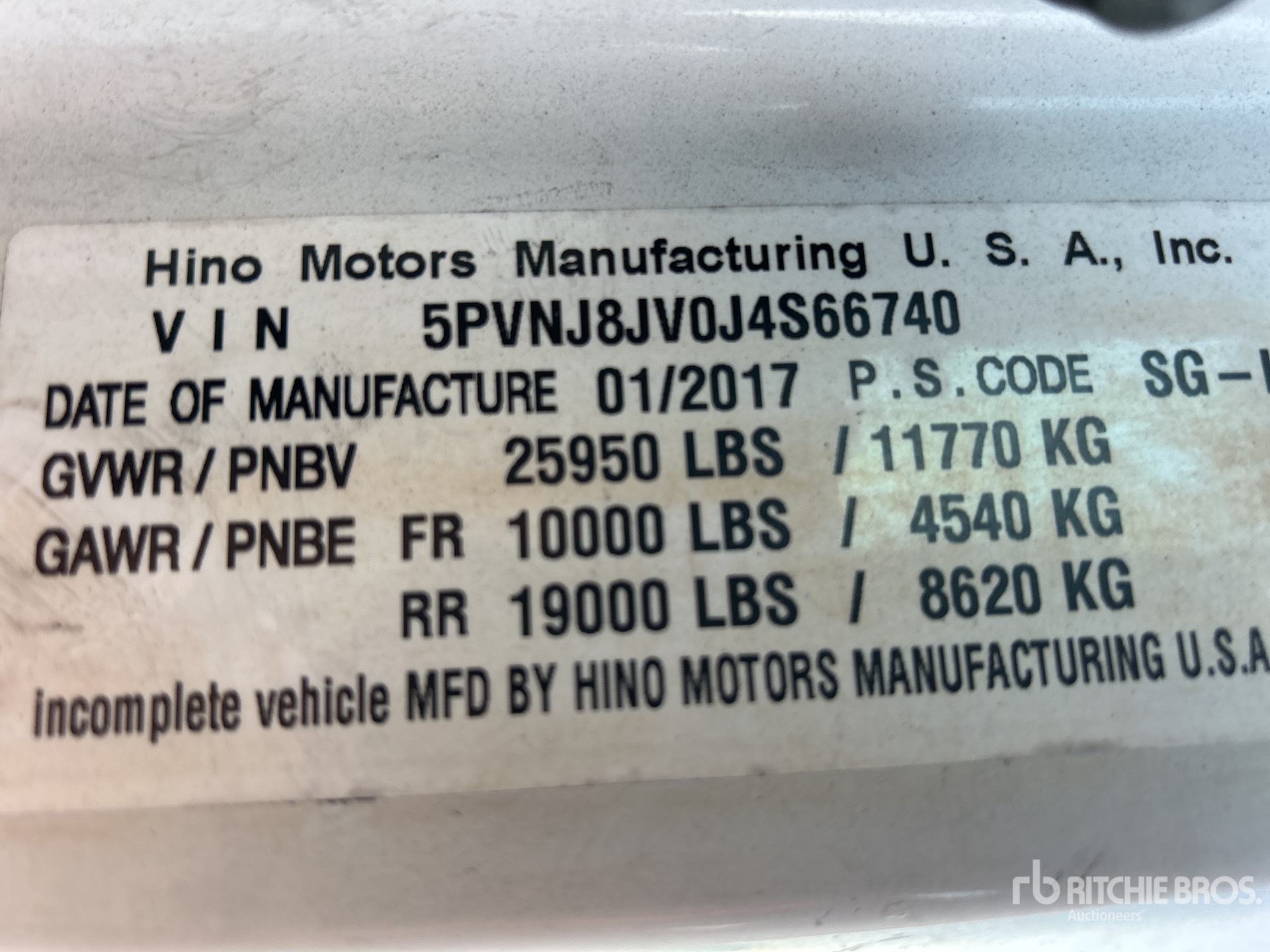 General Appearance with Serial Number / VIN