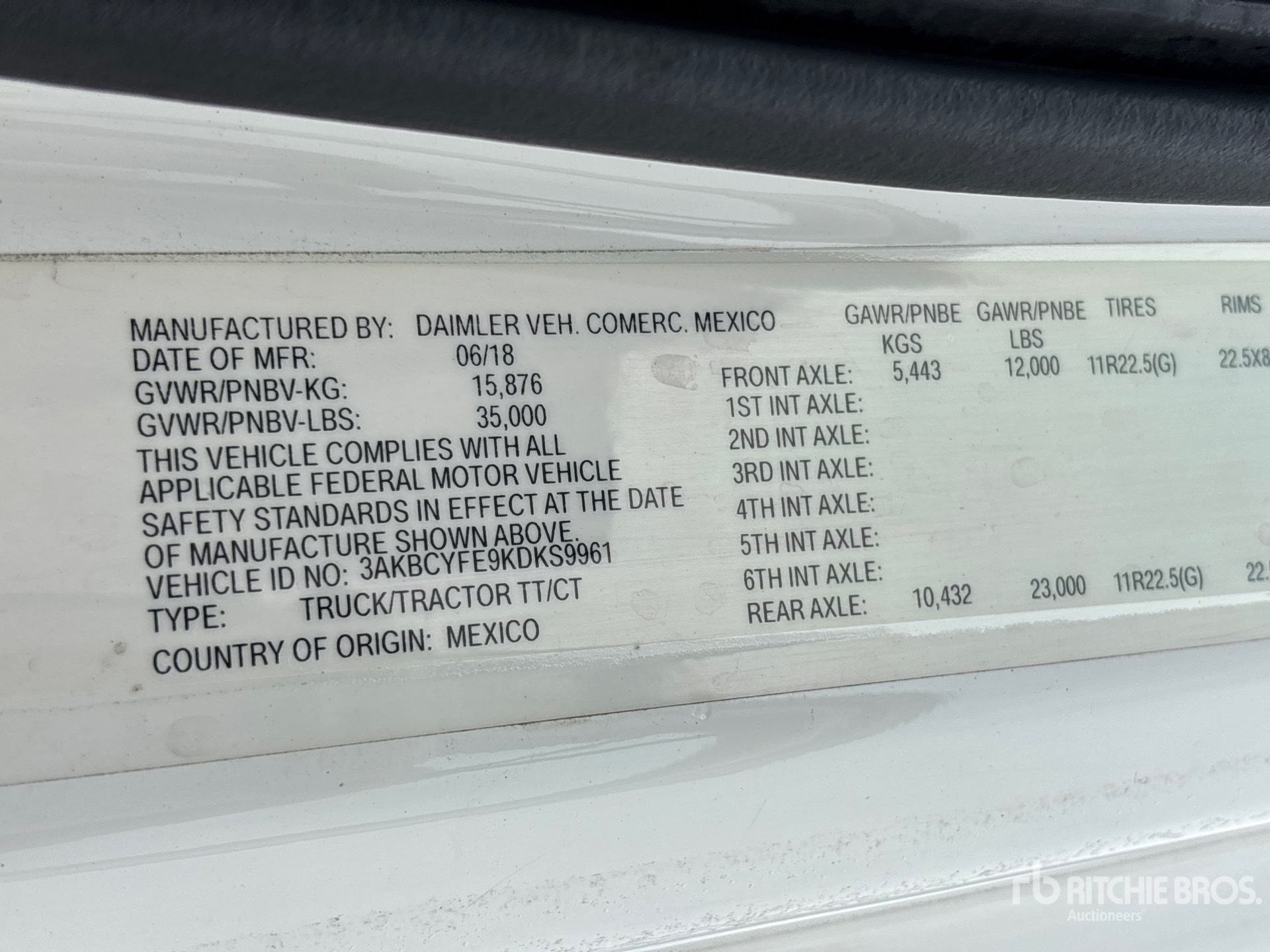 General Appearance with Serial Number / VIN