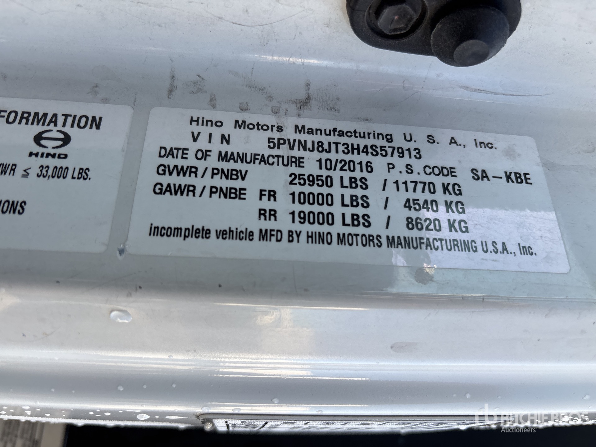 General Appearance with Serial Number / VIN