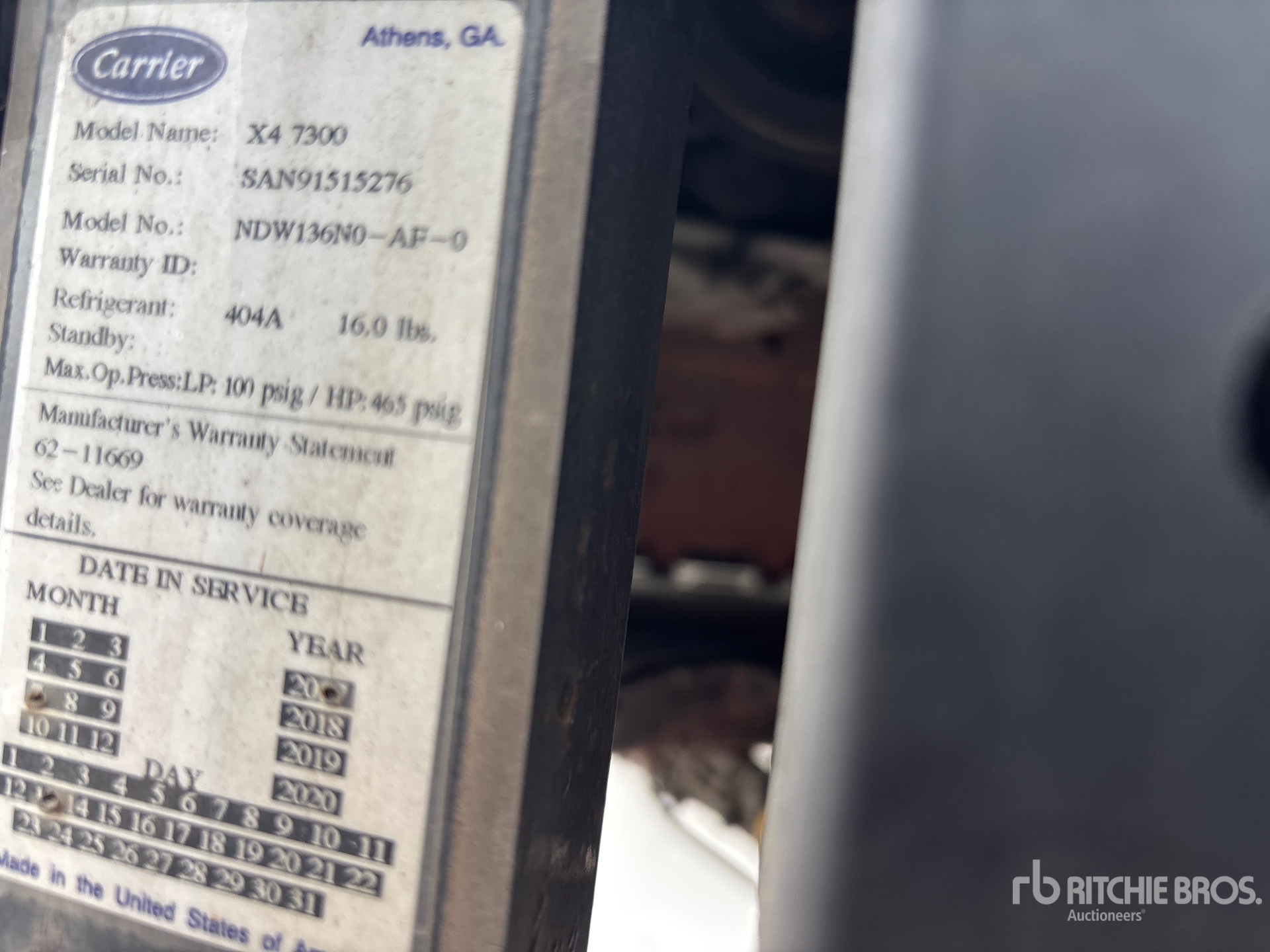 General Appearance with Refrigeration Unit Serial Number