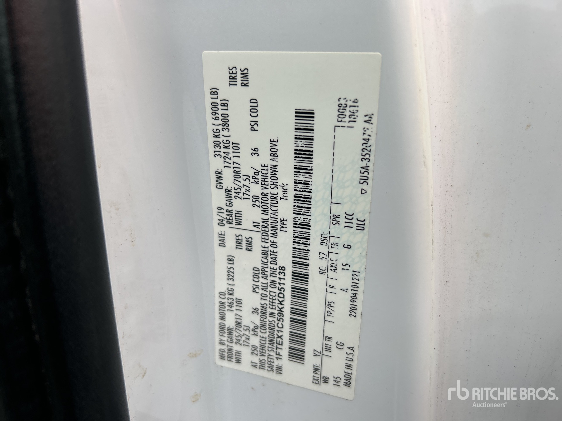 General Appearance with Serial Number / VIN