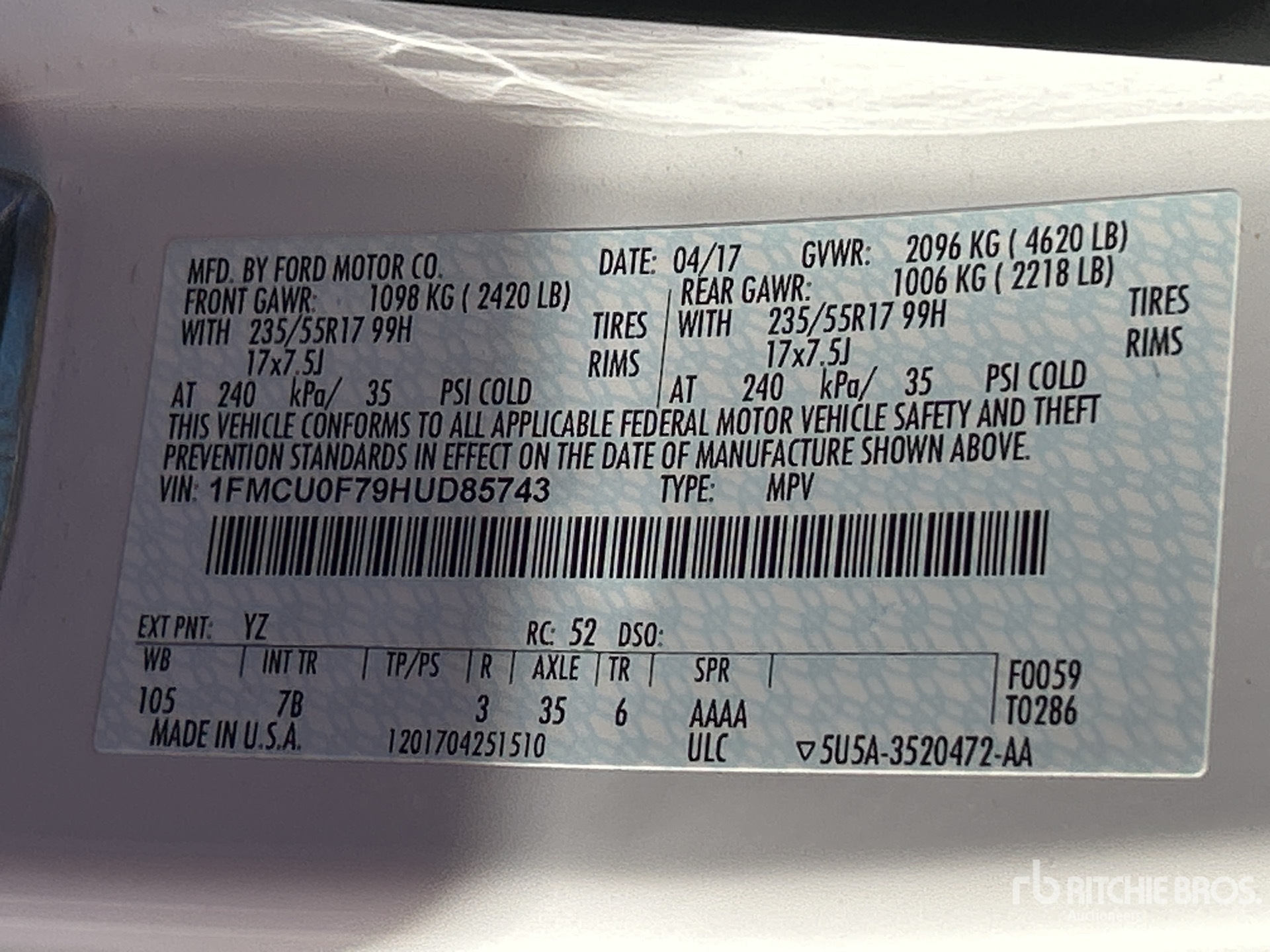 General Appearance with Serial Number / VIN