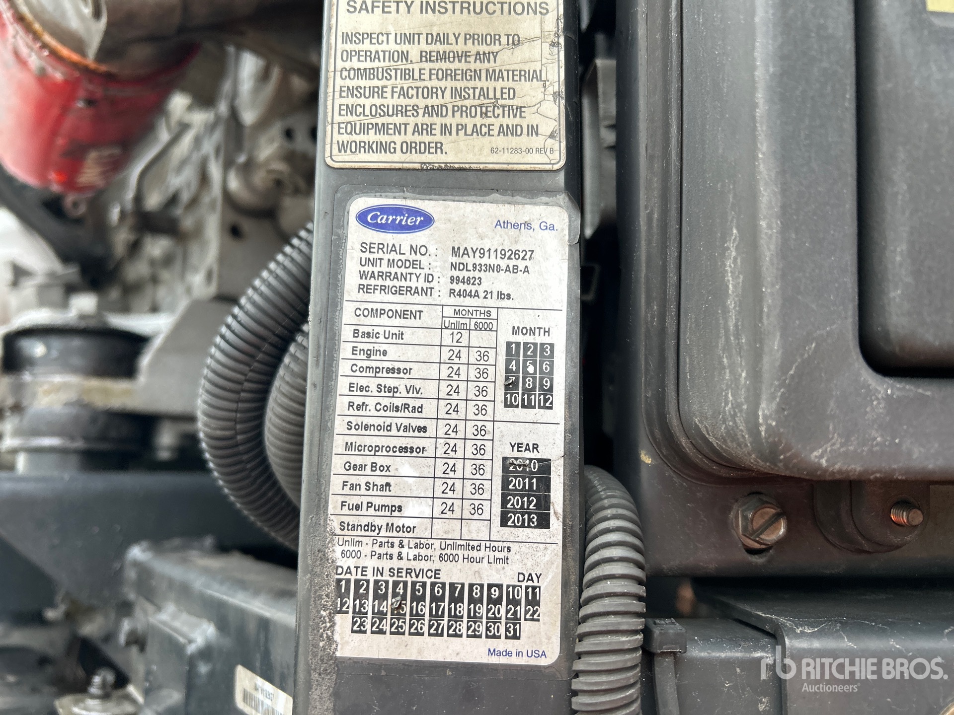 General Appearance with Refrigeration Unit Serial Number