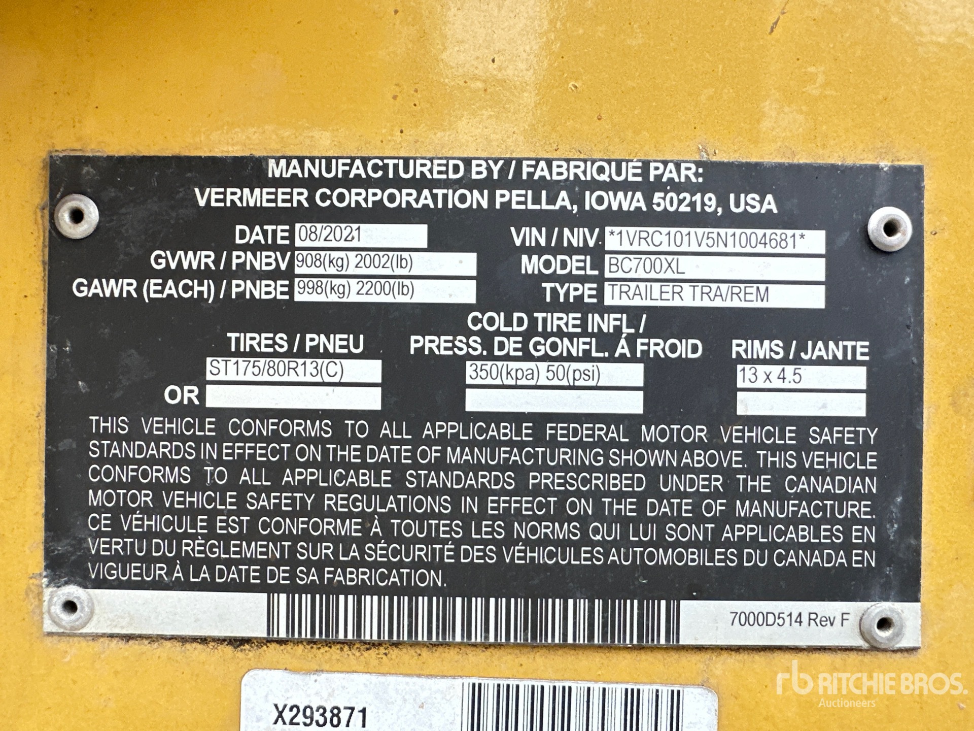 General Appearance with Serial Number / VIN